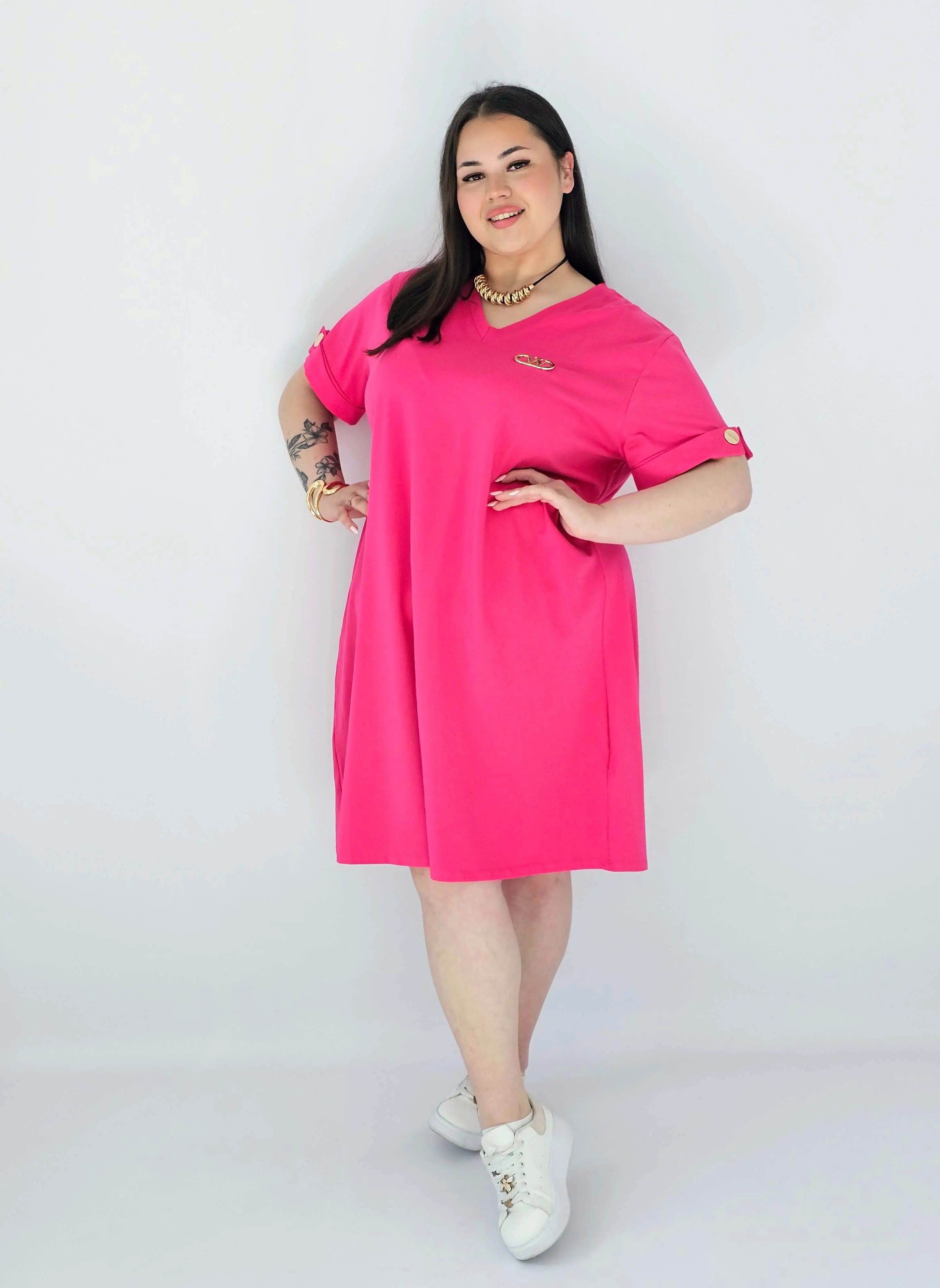 Sukienka Plus Size Luźna Z Dekoltem V I Ozdobnym Detalem Stylowa XL