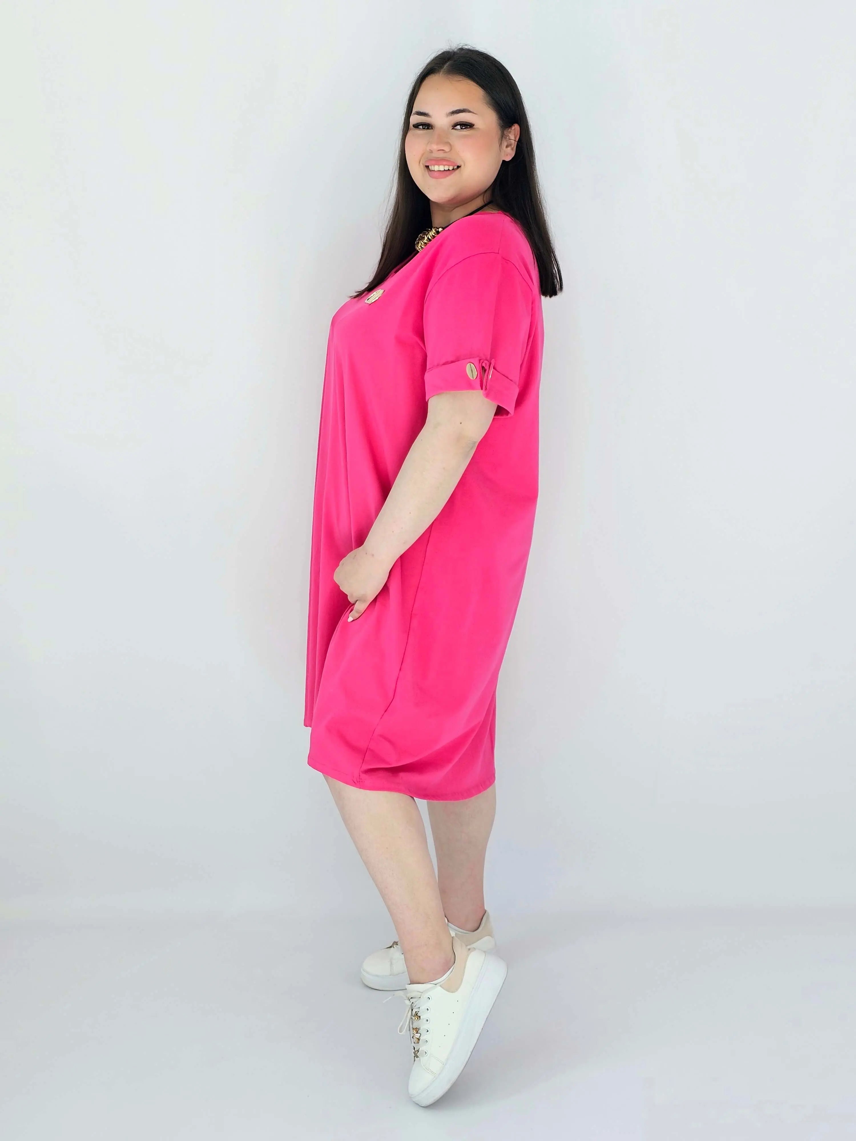Sukienka Plus Size Luźna Z Dekoltem V I Ozdobnym Detalem Stylowa XL