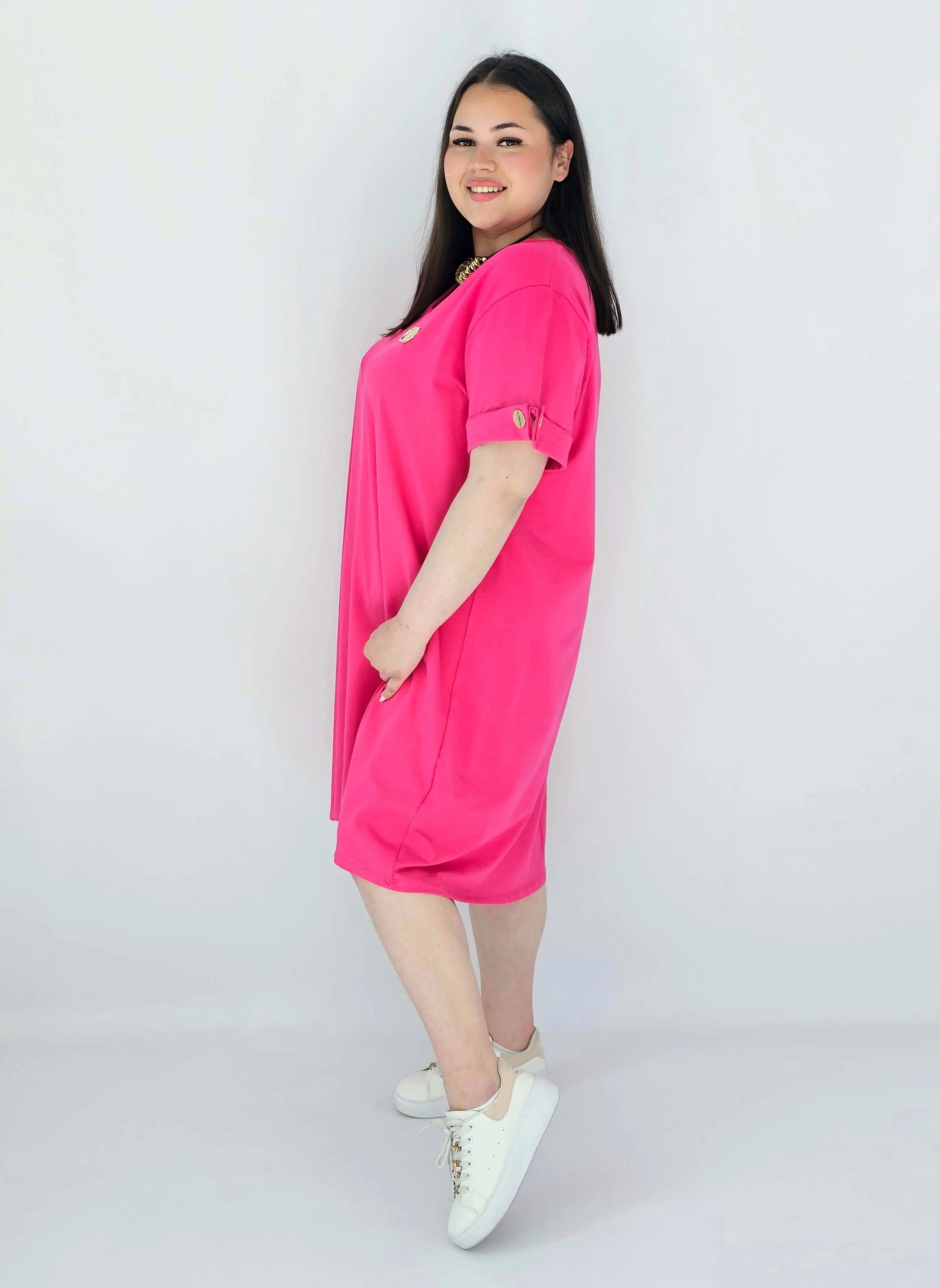Sukienka Plus Size Luźna Z Dekoltem V I Ozdobnym Detalem Stylowa XL