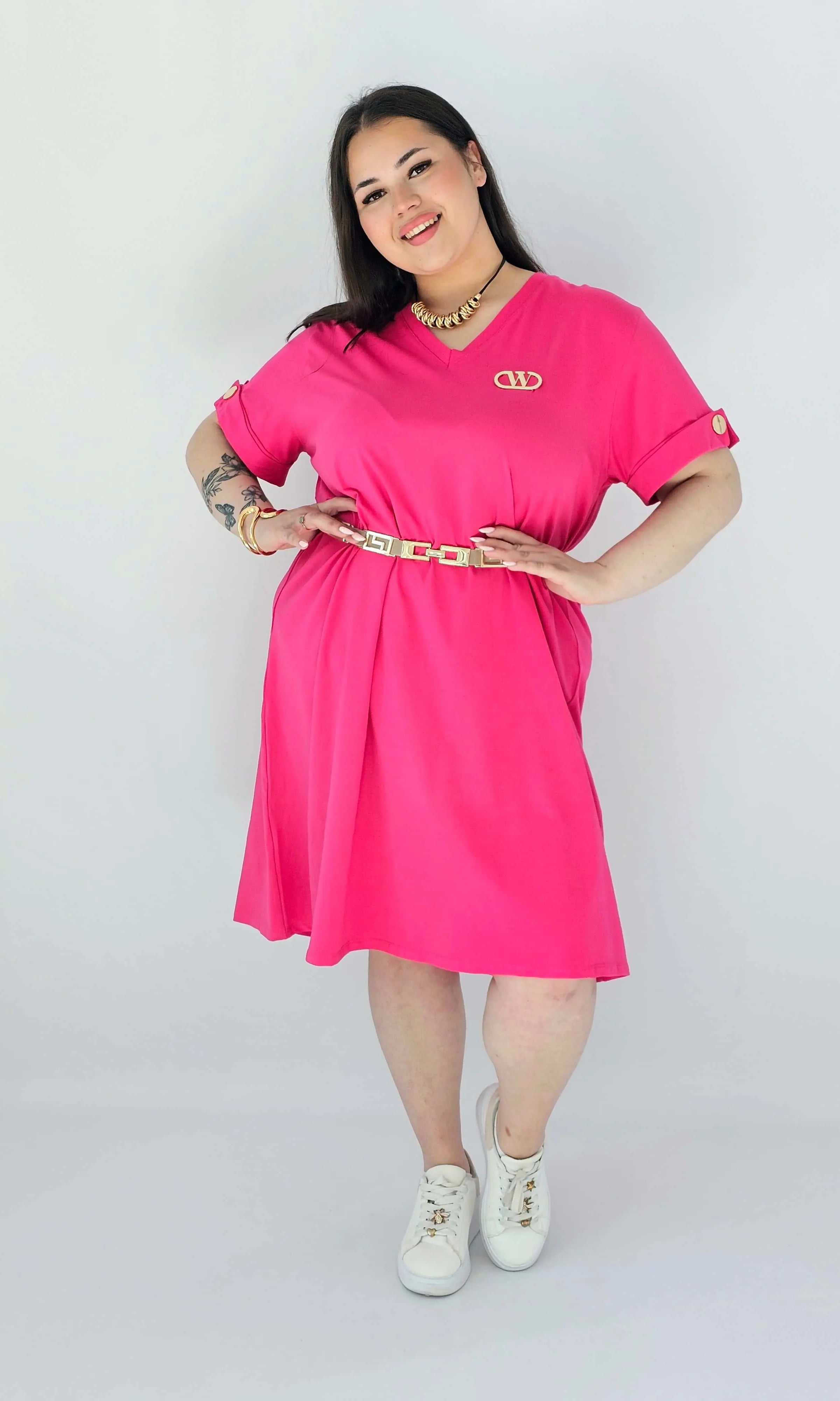 Sukienka Plus Size Luźna Z Dekoltem V I Ozdobnym Detalem Stylowa XL