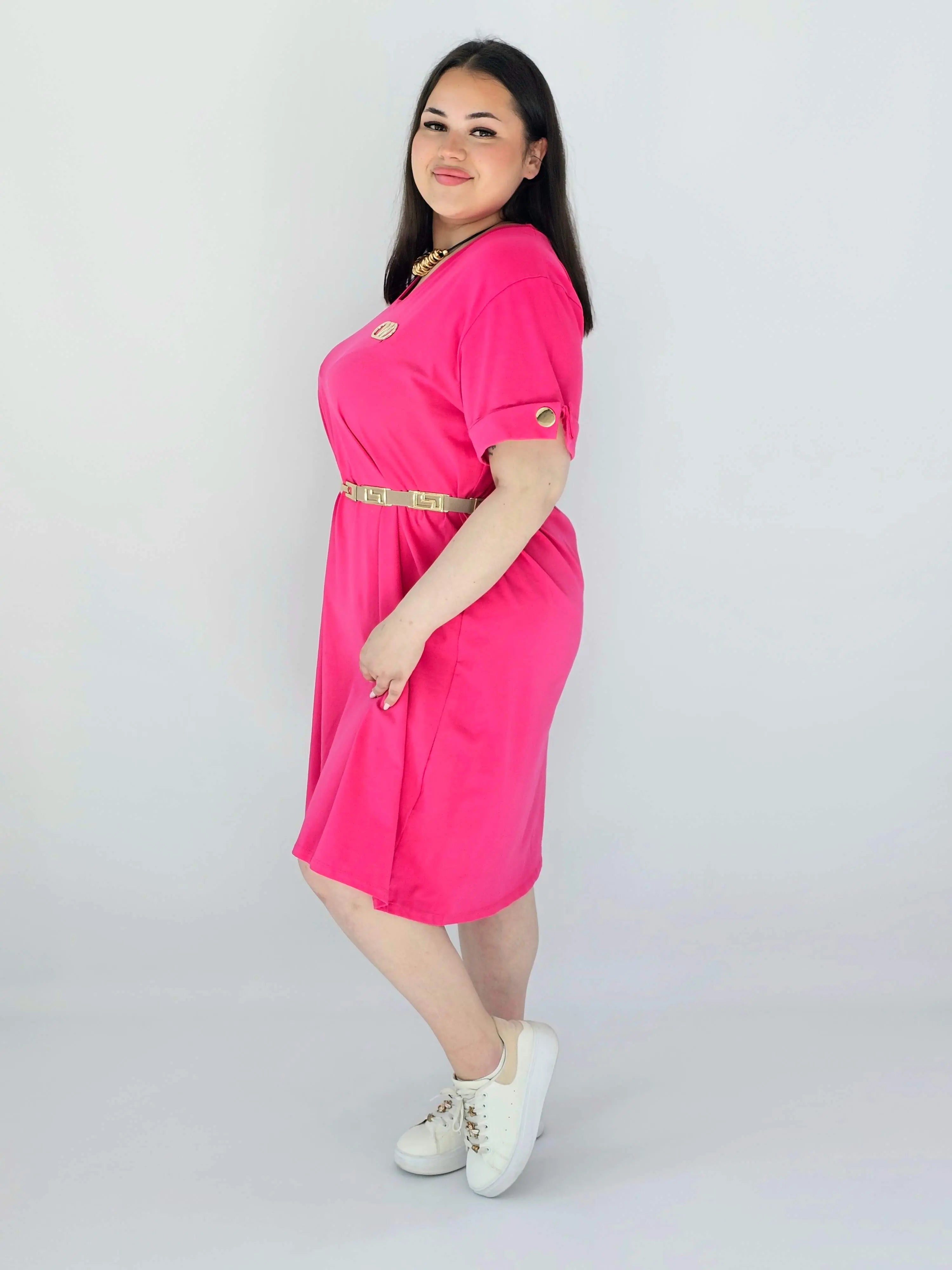 Sukienka Plus Size Luźna Z Dekoltem V I Ozdobnym Detalem Stylowa XL