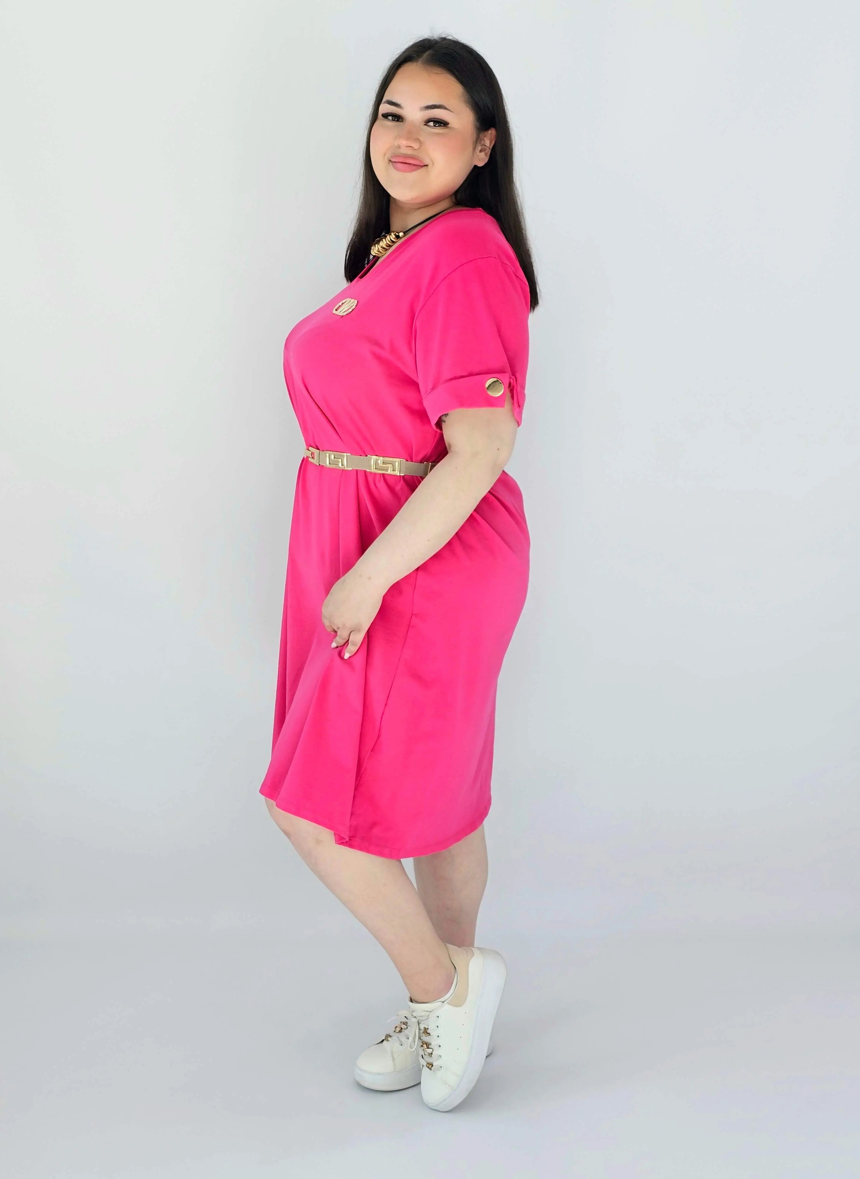 Sukienka Plus Size Luźna Z Dekoltem V I Ozdobnym Detalem Stylowa XL