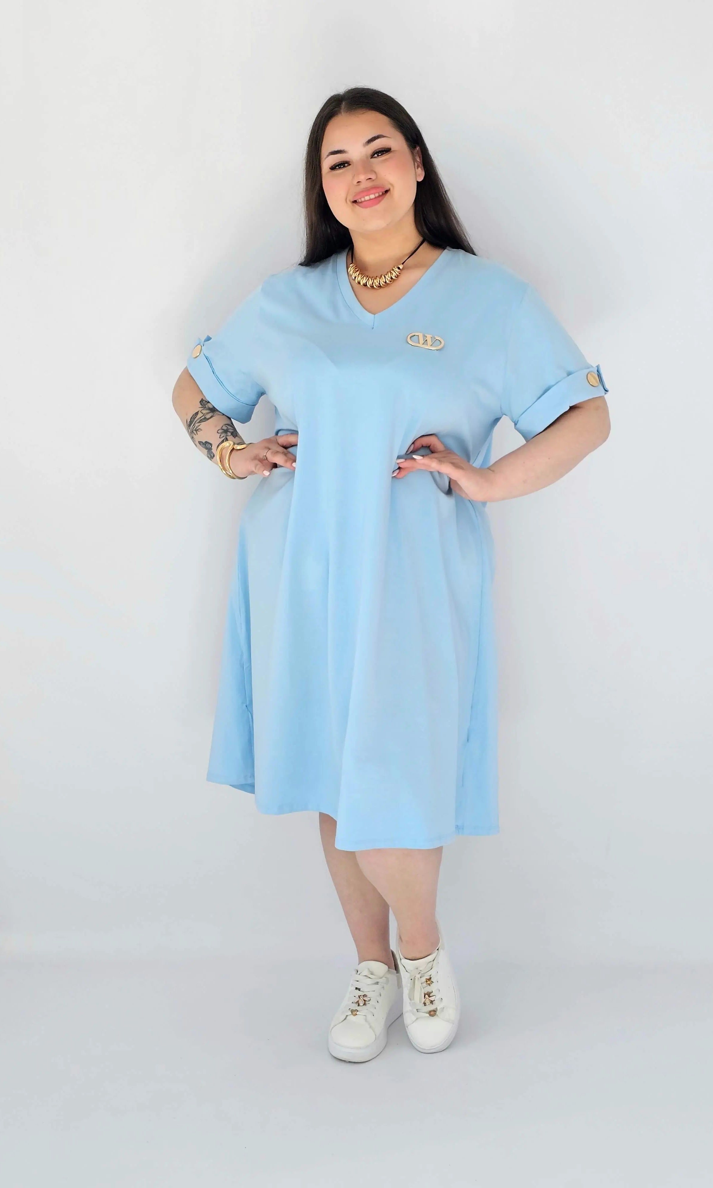 Sukienka Plus Size Luźna Z Dekoltem V I Ozdobnym Detalem Stylowa XL