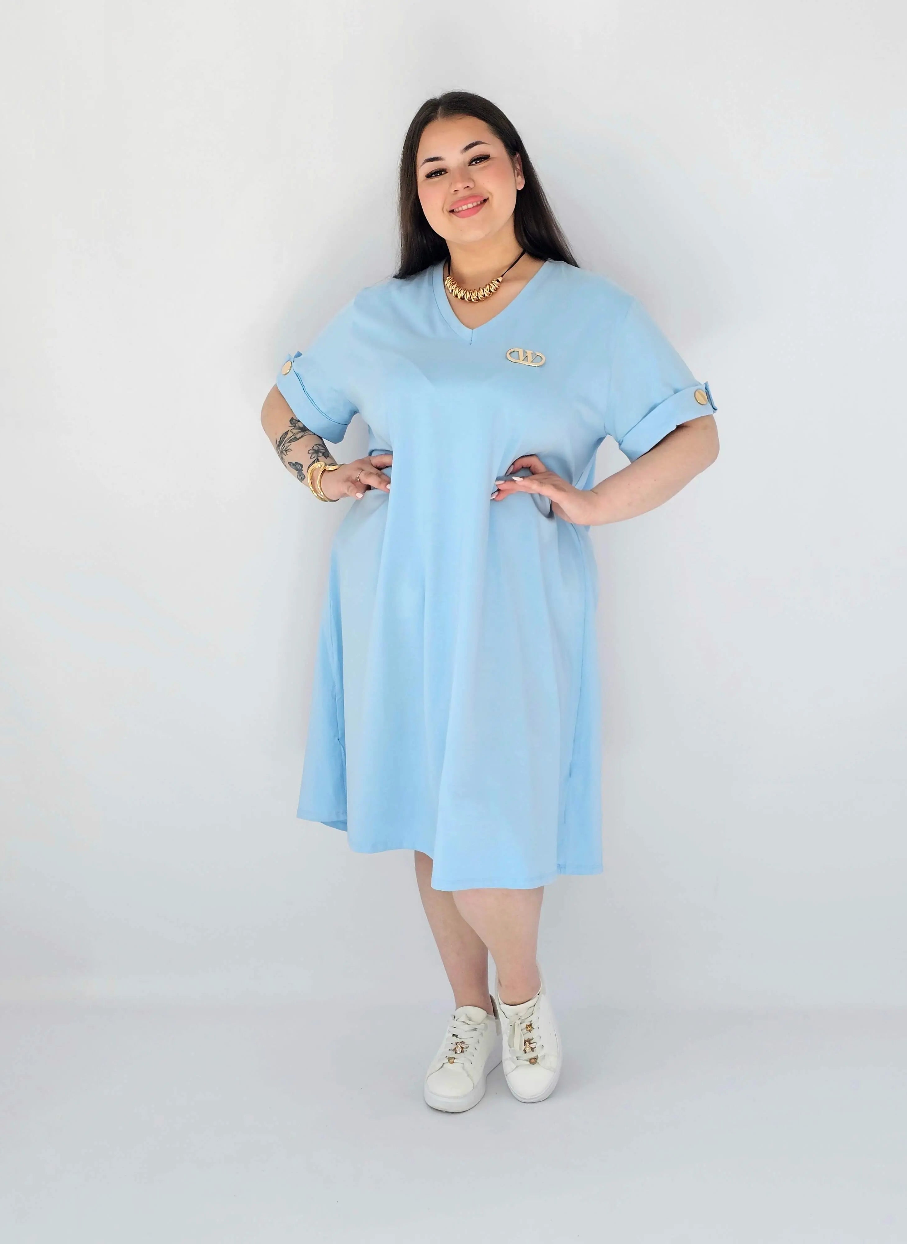 Sukienka Plus Size Luźna Z Dekoltem V I Ozdobnym Detalem Stylowa XL