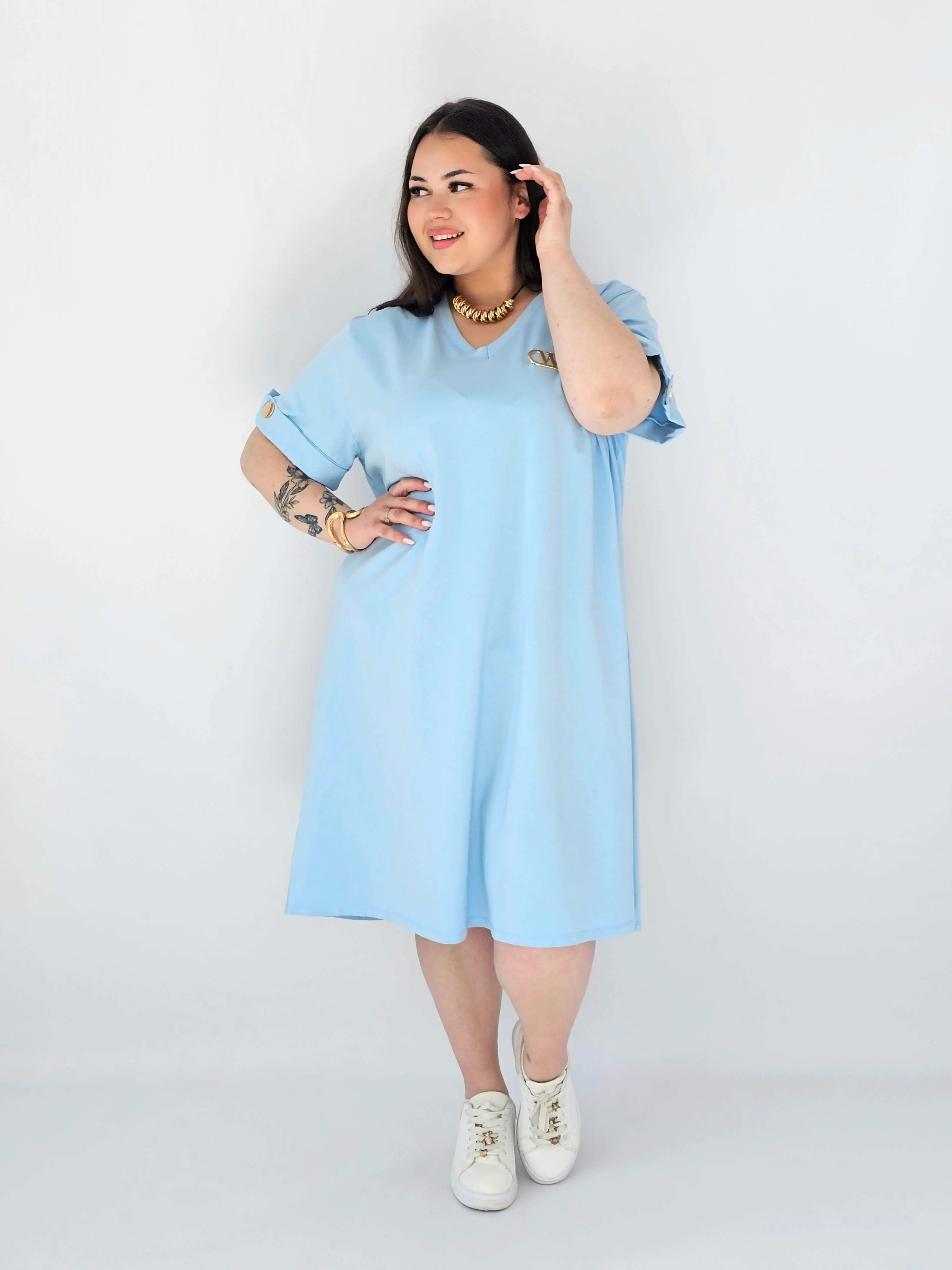 Sukienka Plus Size Luźna Z Dekoltem V I Ozdobnym Detalem Stylowa XL