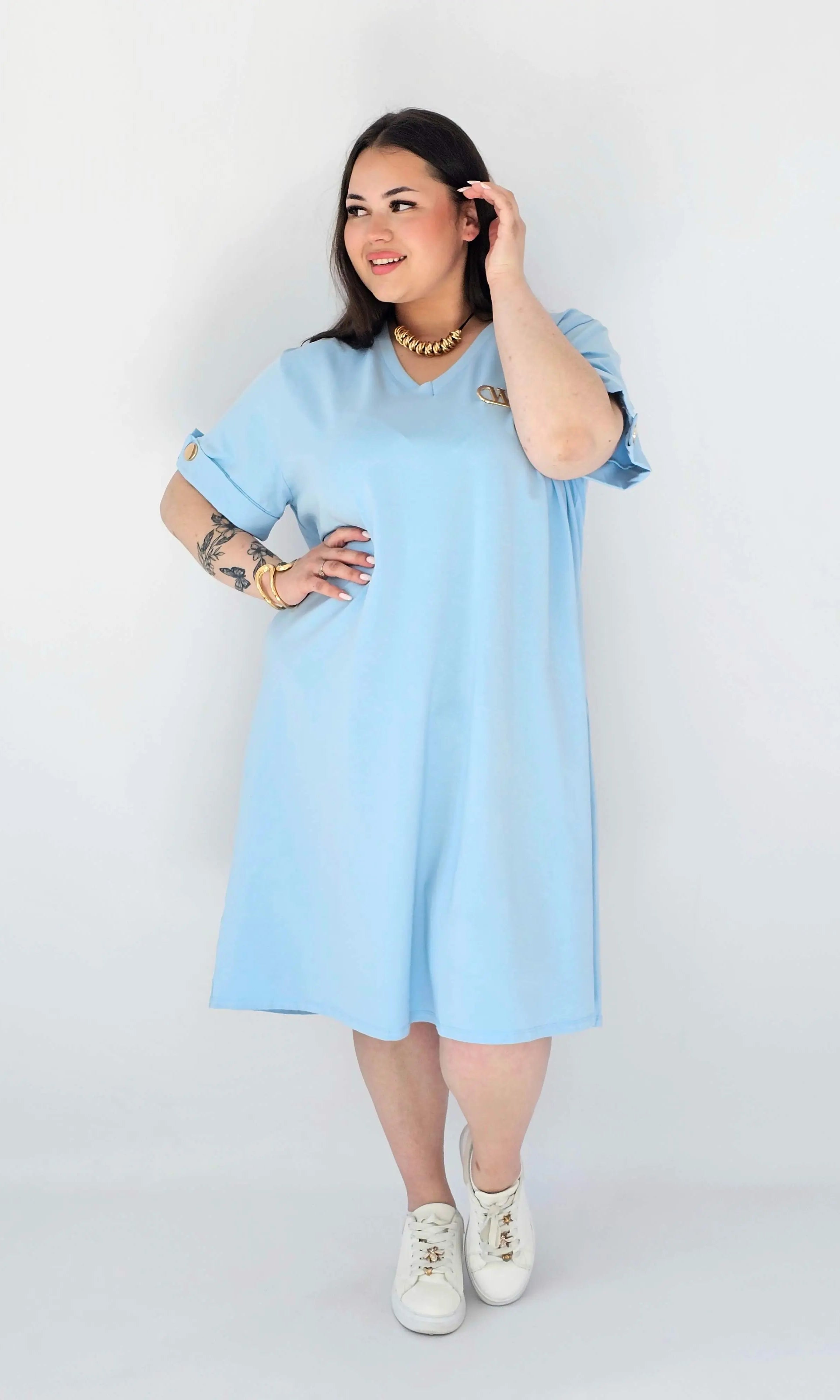 Sukienka Plus Size Luźna Z Dekoltem V I Ozdobnym Detalem Stylowa XL