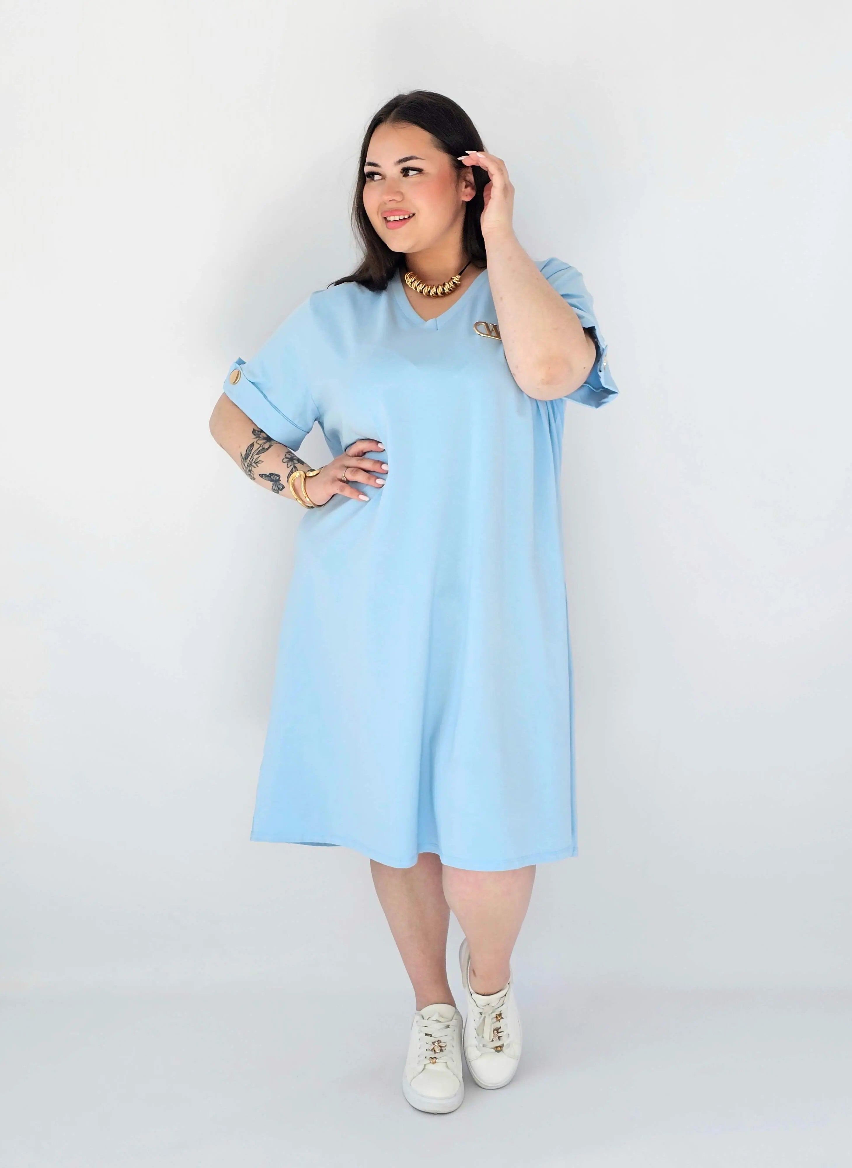 Sukienka Plus Size Luźna Z Dekoltem V I Ozdobnym Detalem Stylowa XL