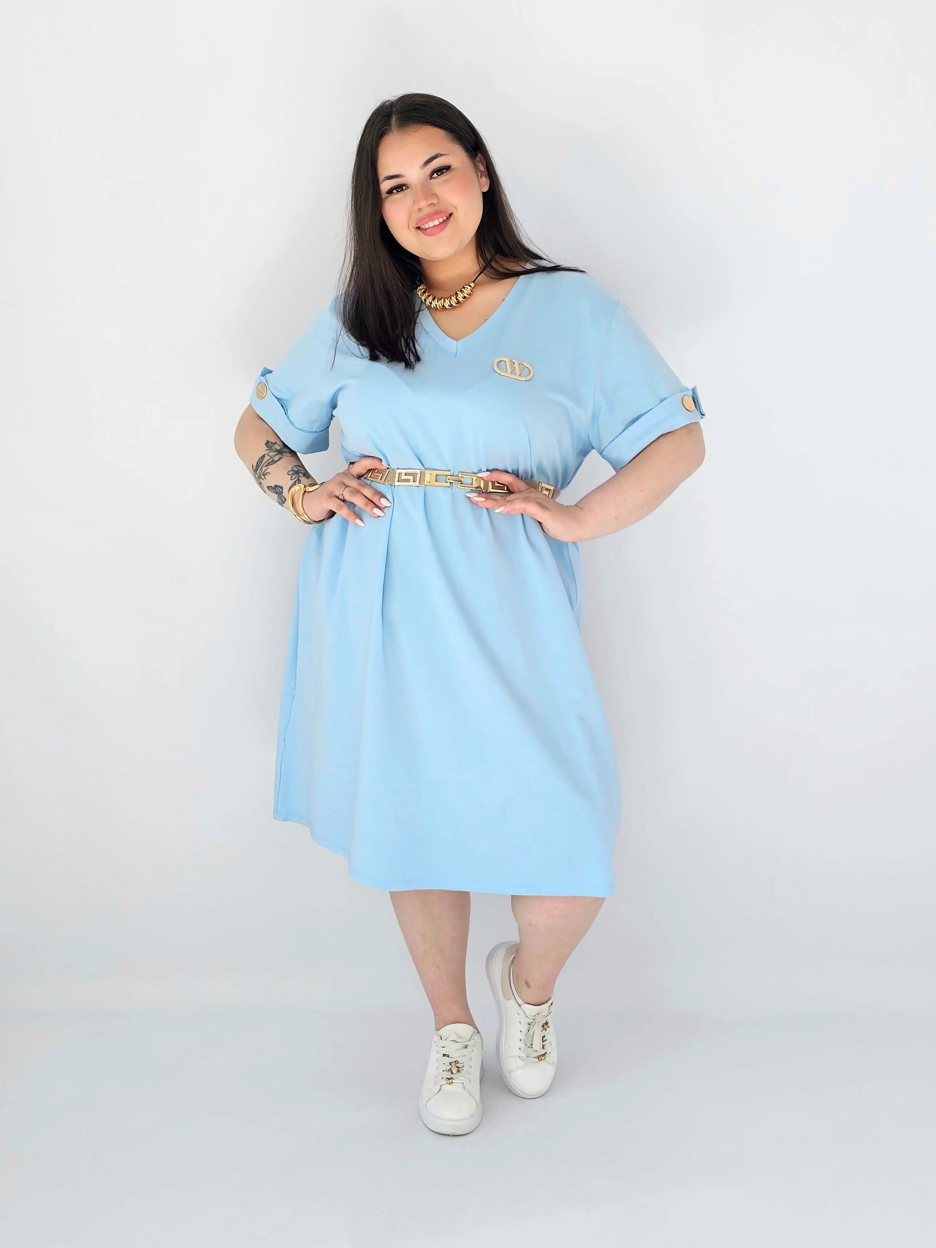 Sukienka Plus Size Luźna Z Dekoltem V I Ozdobnym Detalem Stylowa XL