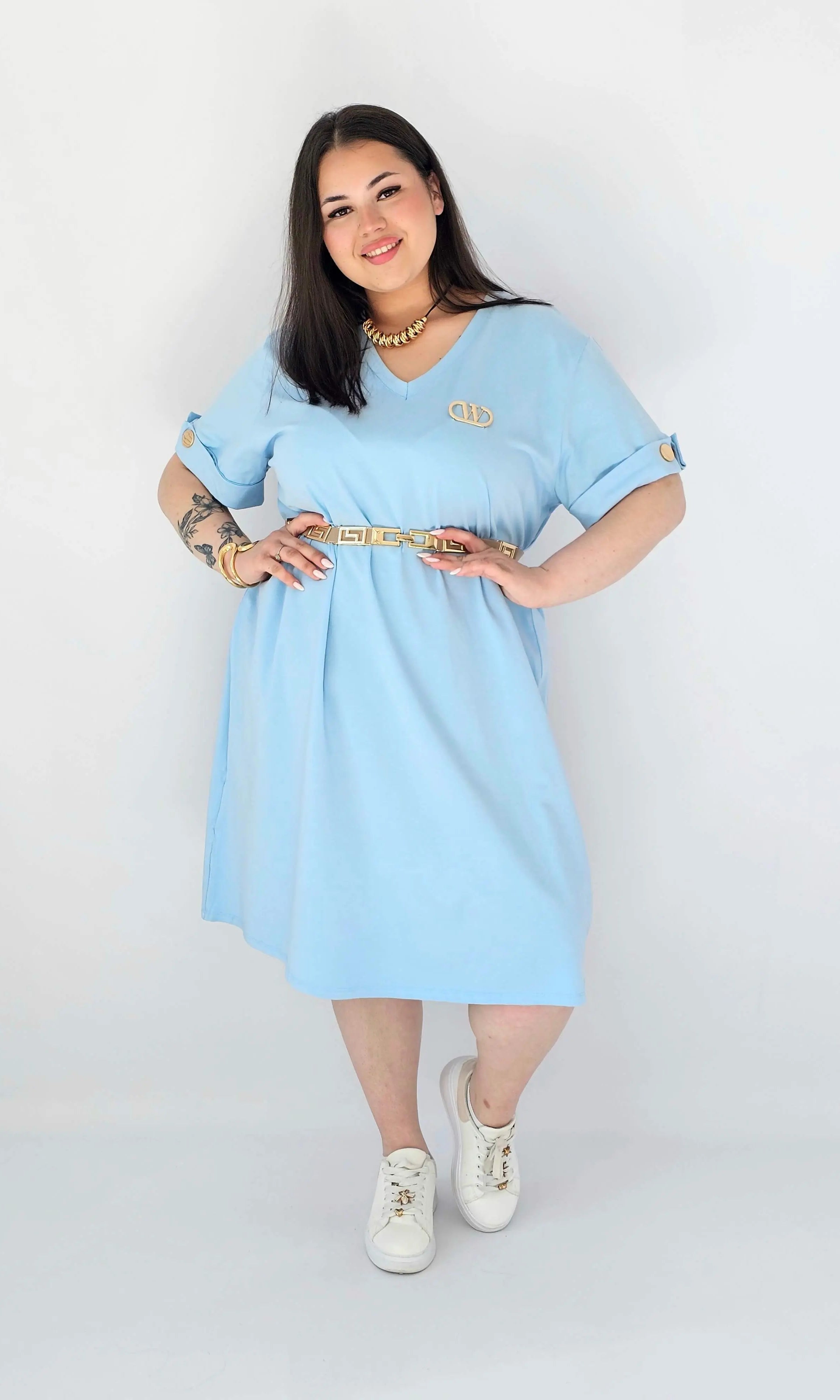 Sukienka Plus Size Luźna Z Dekoltem V I Ozdobnym Detalem Stylowa XL