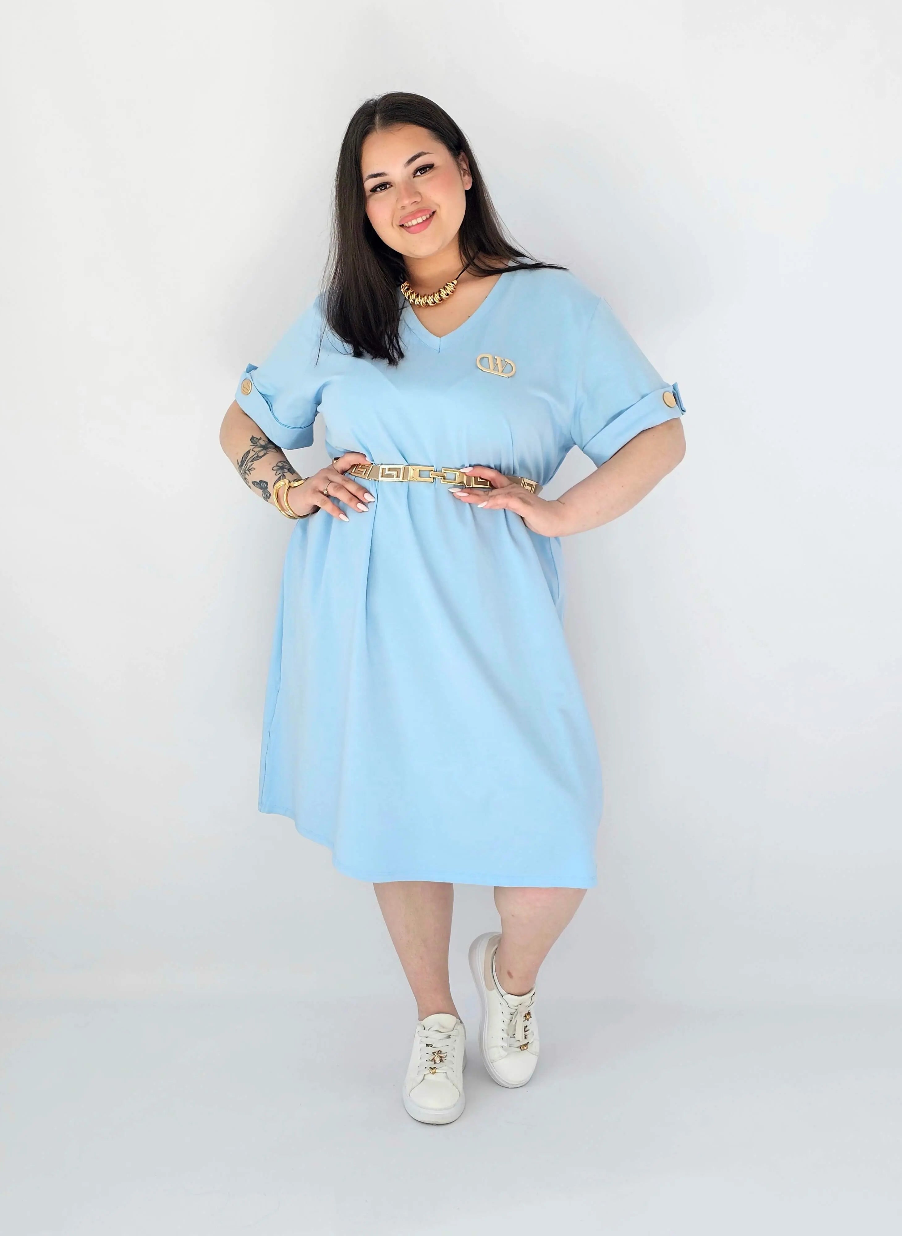 Sukienka Plus Size Luźna Z Dekoltem V I Ozdobnym Detalem Stylowa XL