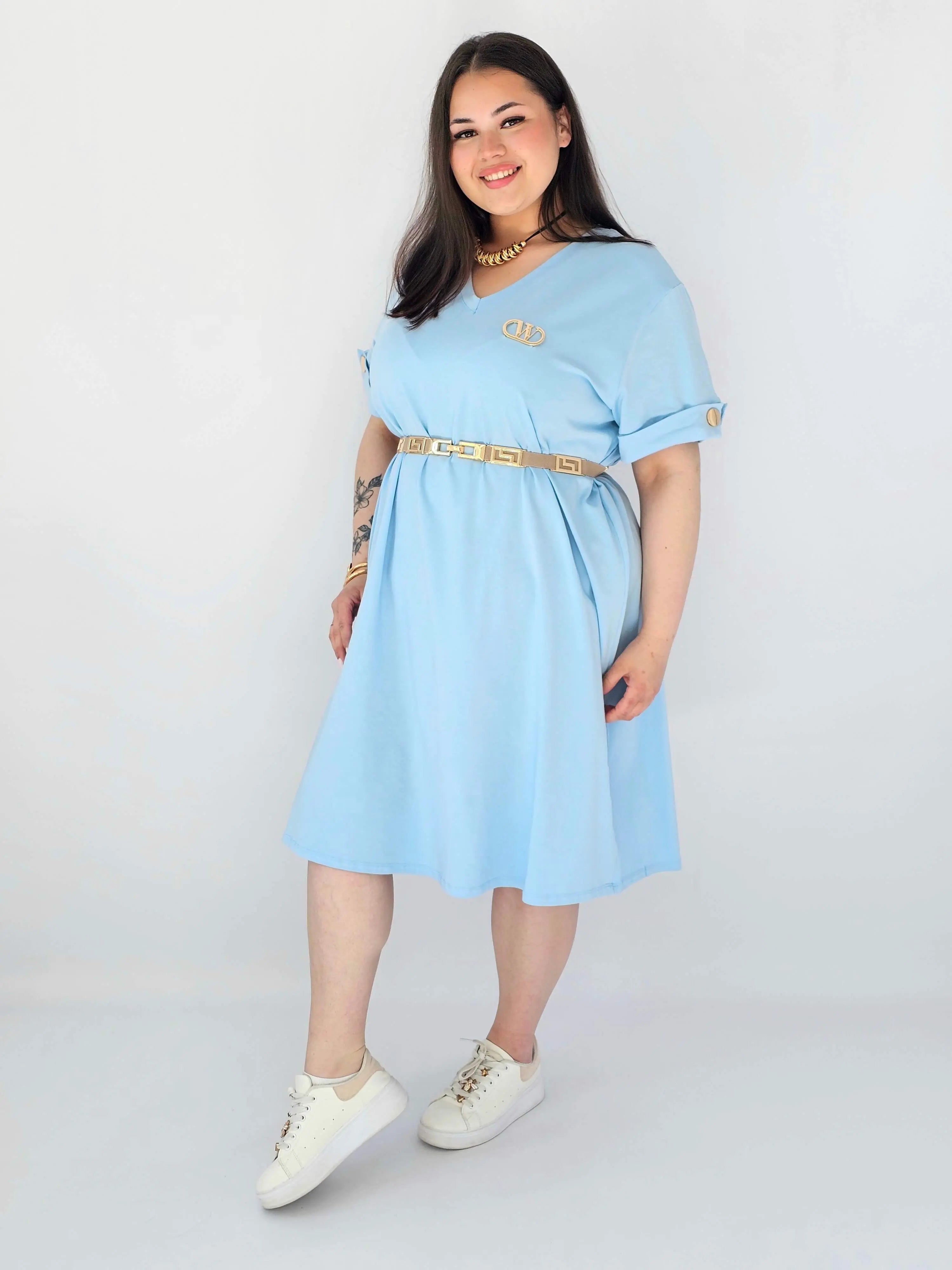 Sukienka Plus Size Luźna Z Dekoltem V I Ozdobnym Detalem Stylowa XL