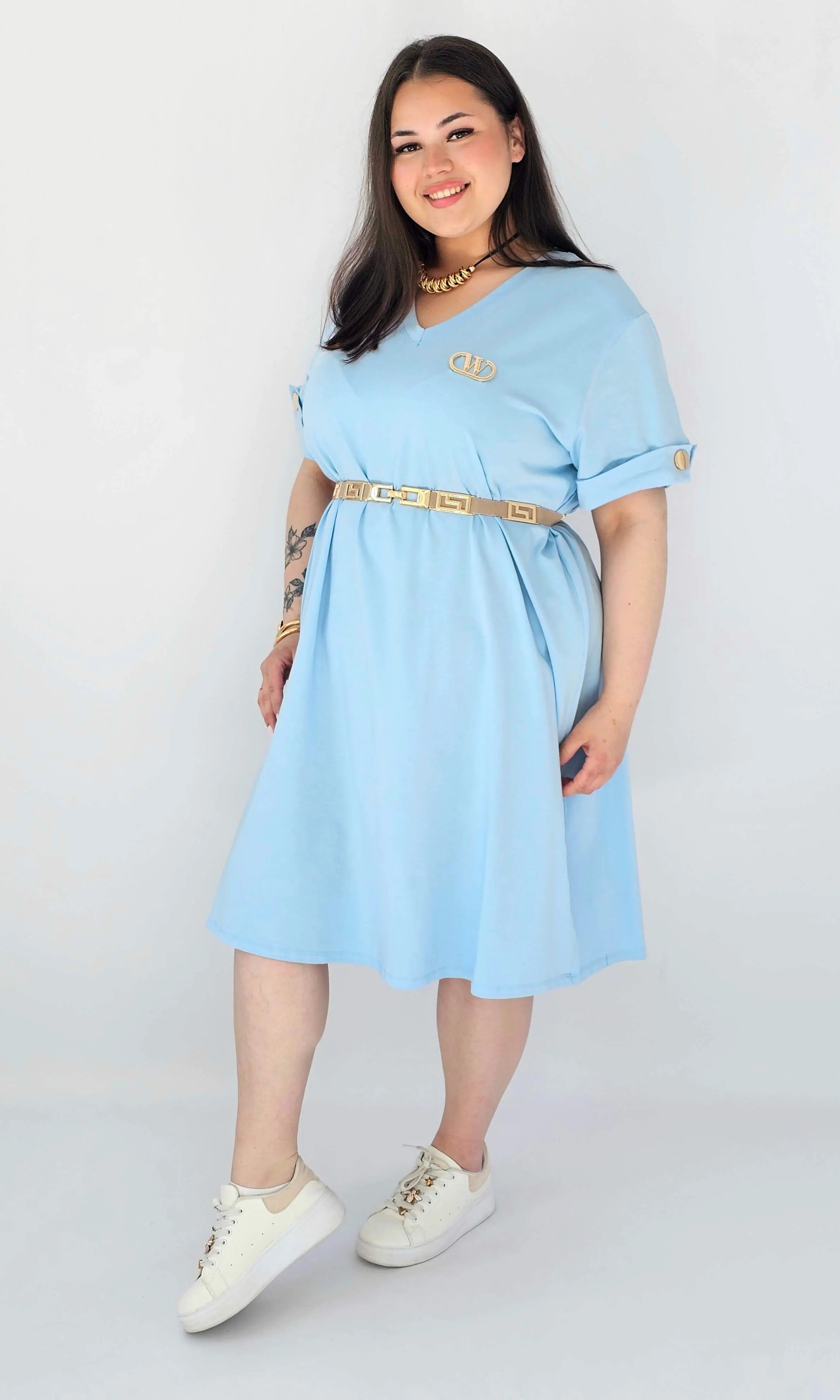 Sukienka Plus Size Luźna Z Dekoltem V I Ozdobnym Detalem Stylowa XL