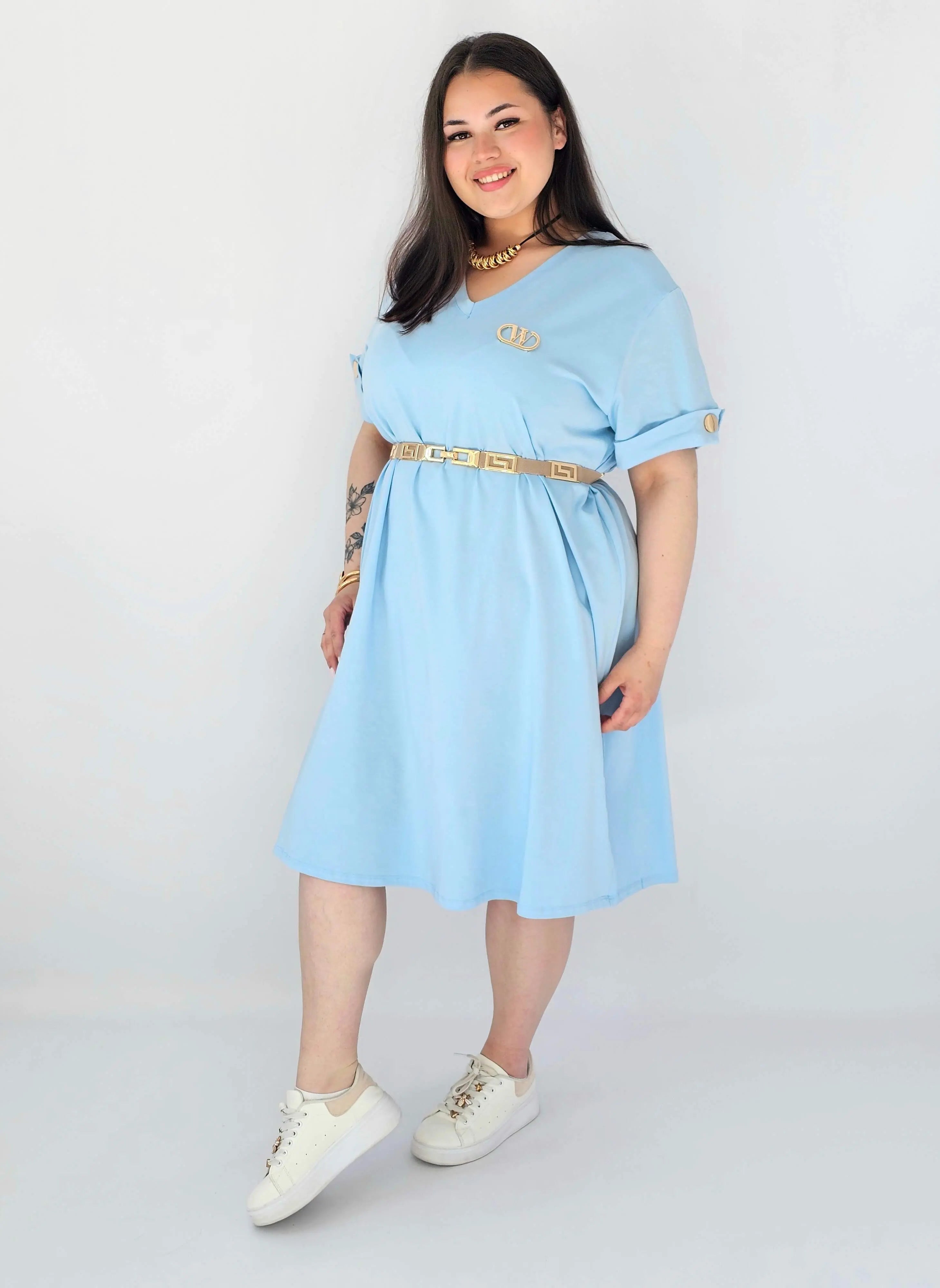 Sukienka Plus Size Luźna Z Dekoltem V I Ozdobnym Detalem Stylowa XL