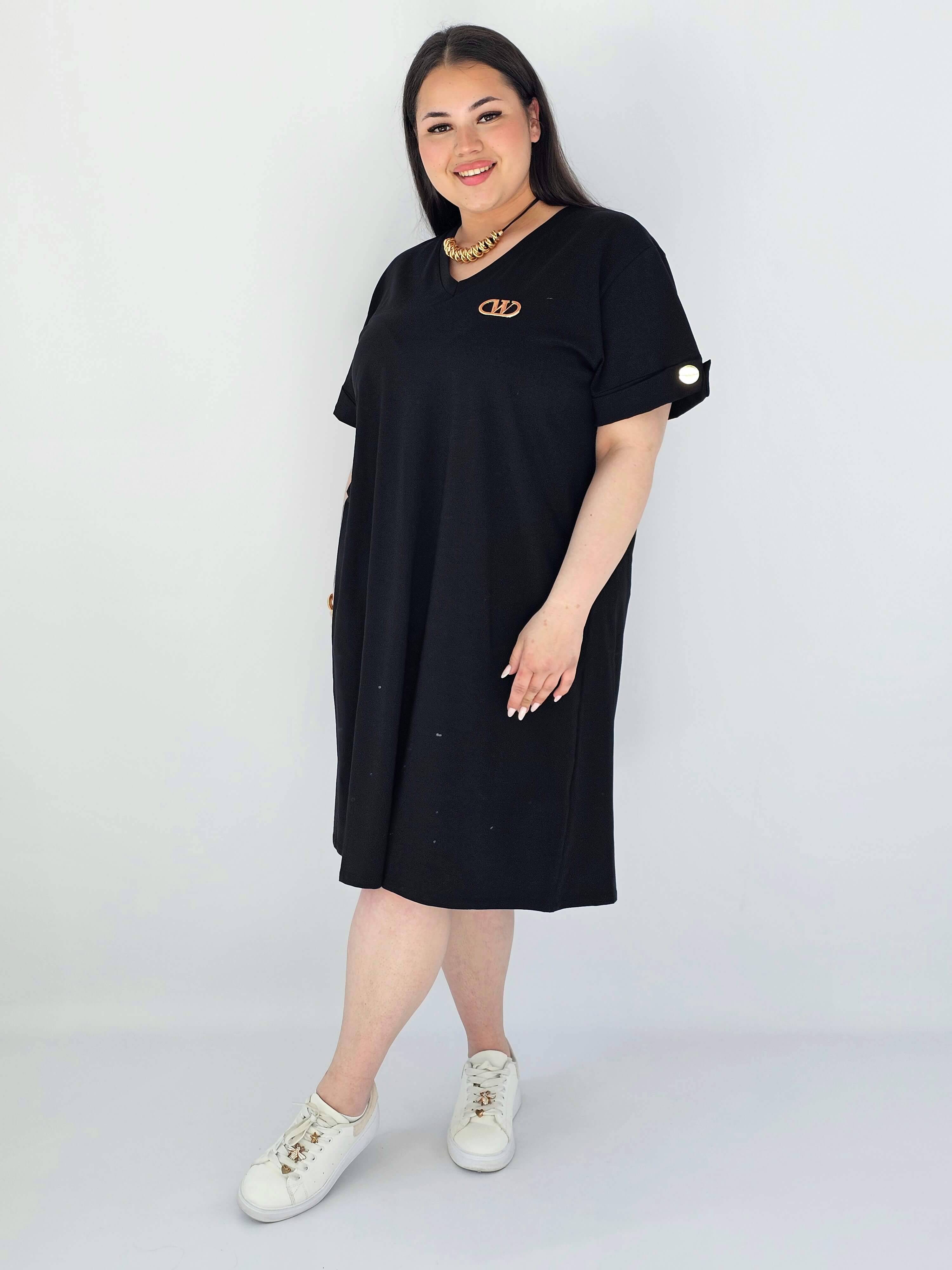 Sukienka Plus Size Luźna Z Dekoltem V I Ozdobnym Detalem Stylowa XL
