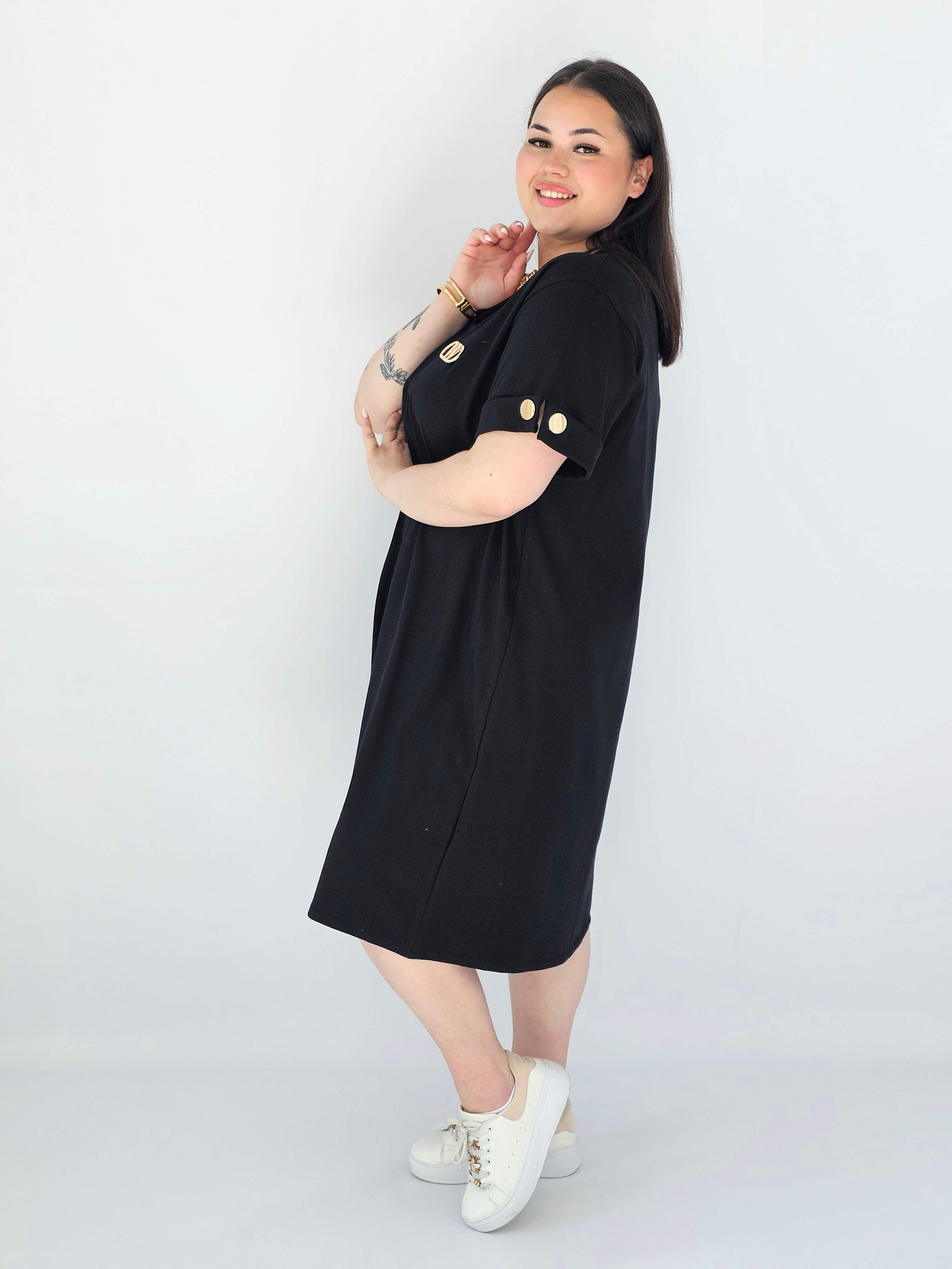 Sukienka Plus Size Luźna Z Dekoltem V I Ozdobnym Detalem Stylowa XL