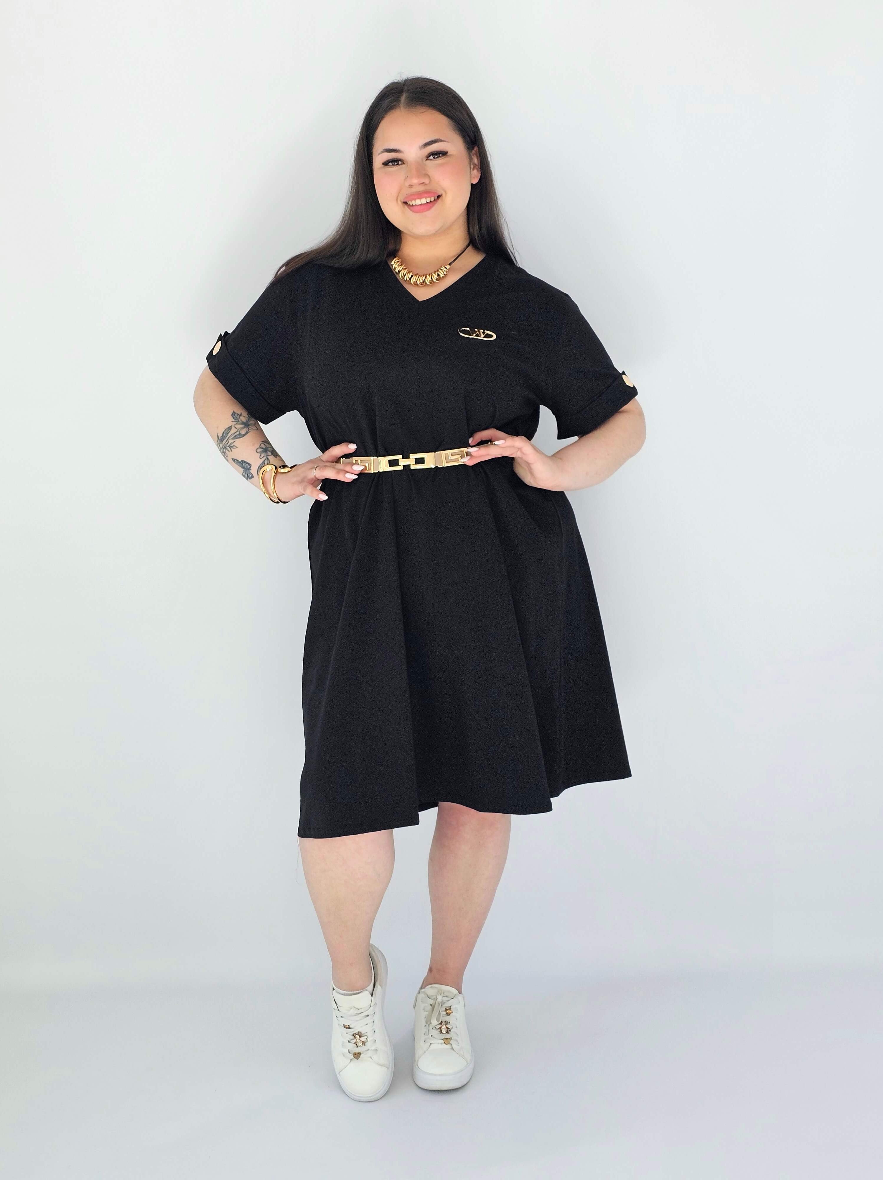 Sukienka Plus Size Luźna Z Dekoltem V I Ozdobnym Detalem Stylowa XL
