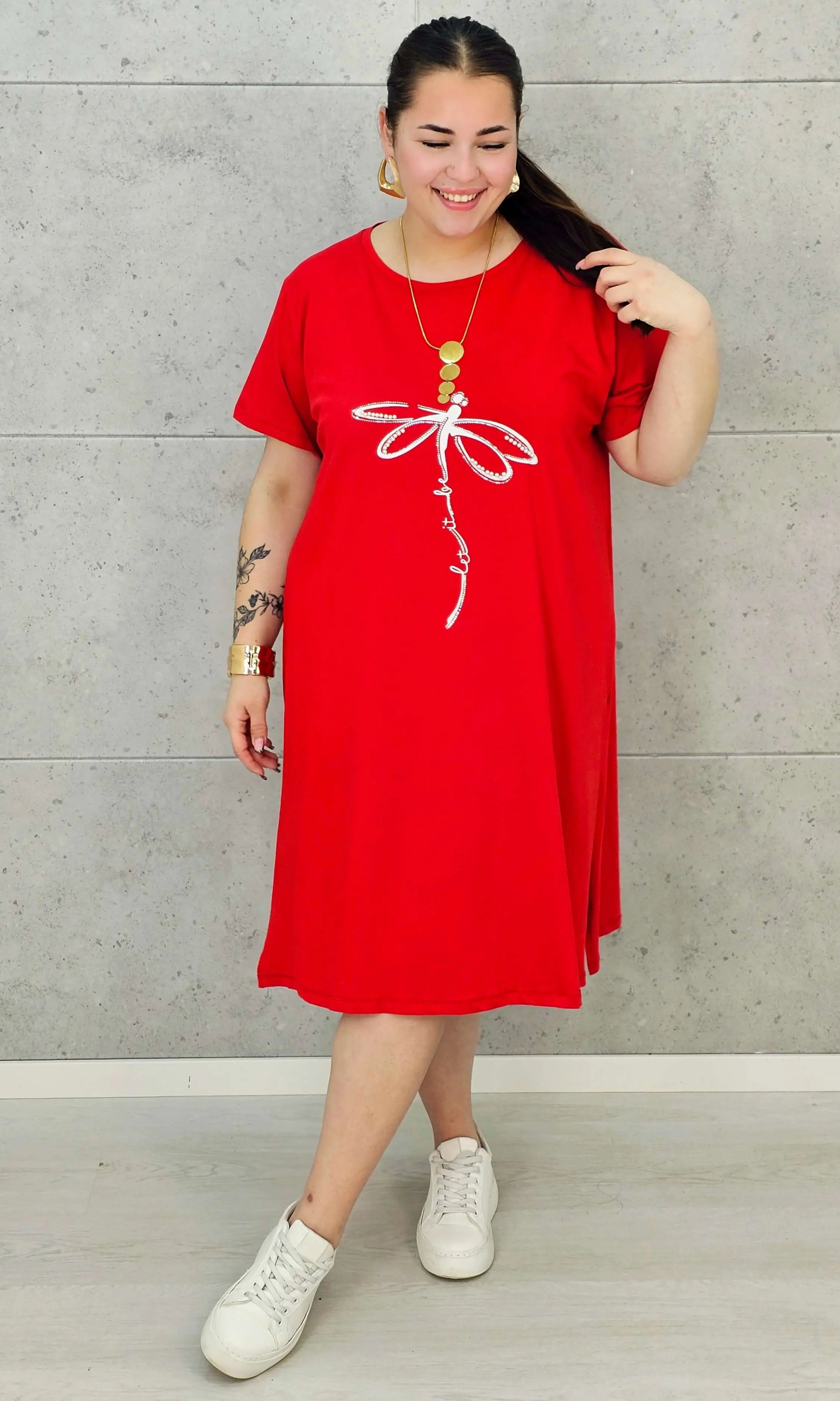 Sukienka Plus Size Luźny Krój – Modna, Wygodna, Z Aplikacją Ważki XXL Stylowa XL