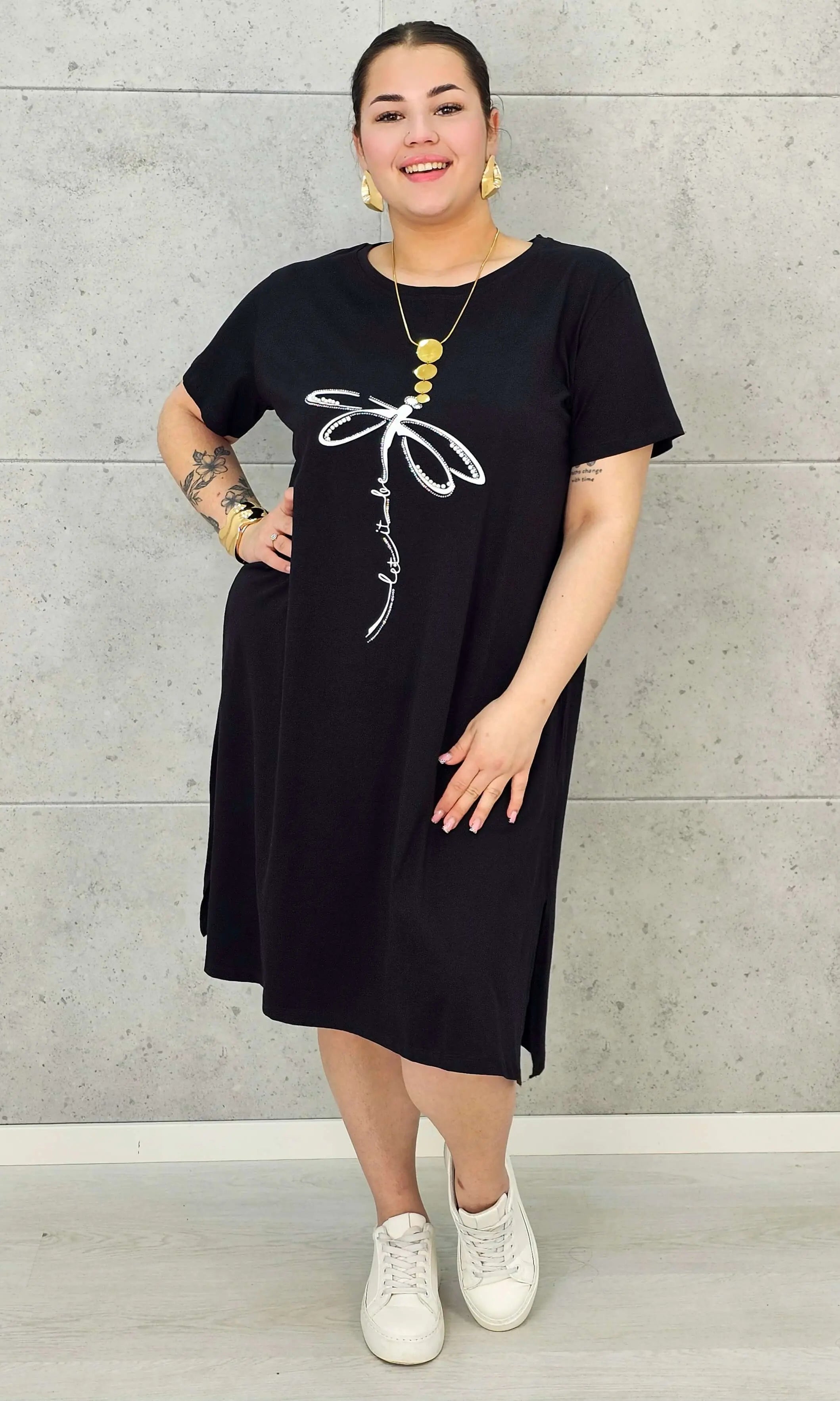 Sukienka Plus Size Luźny Krój – Modna, Wygodna, Z Aplikacją Ważki XXL Stylowa XL