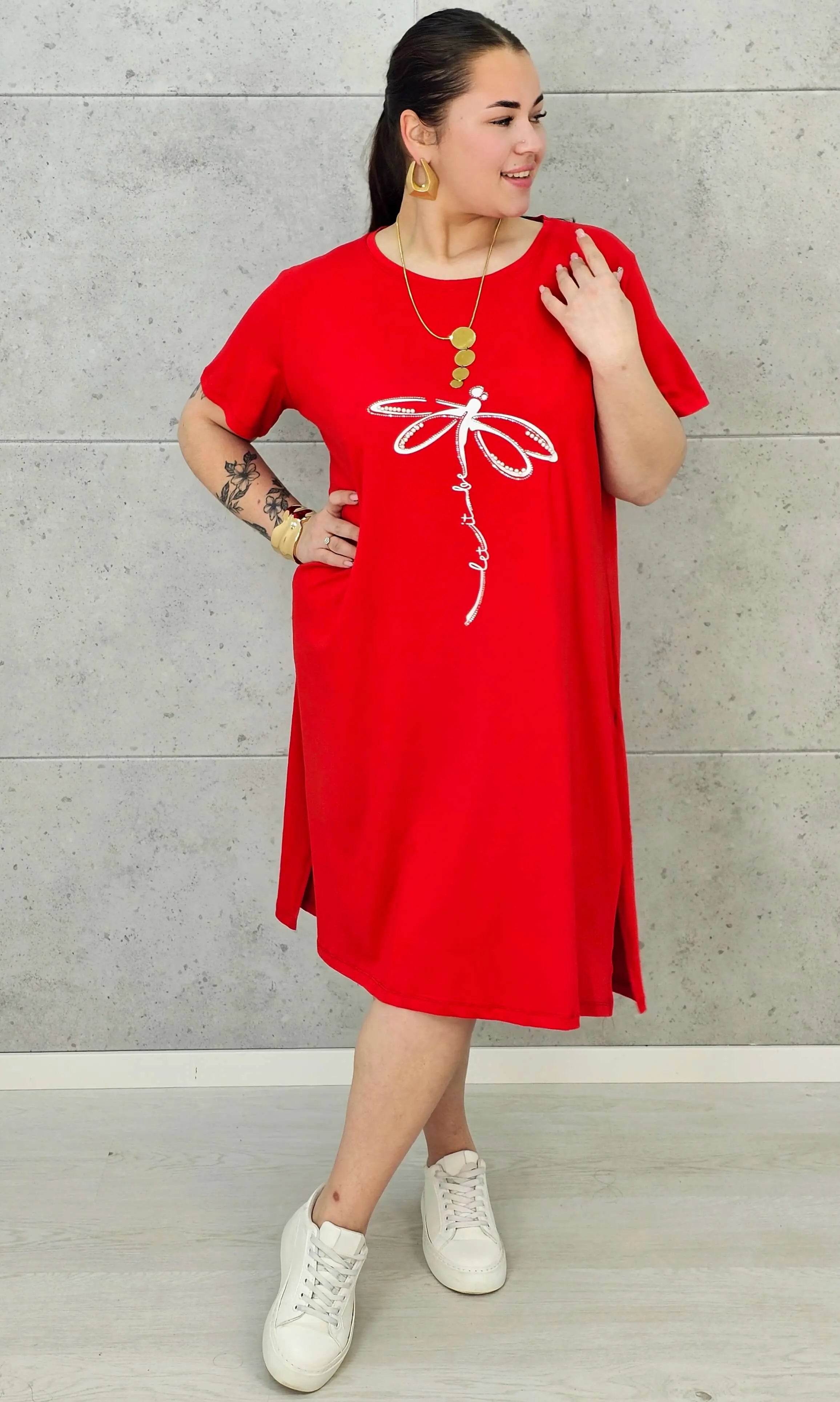 Sukienka Plus Size Luźny Krój – Modna, Wygodna, Z Aplikacją Ważki XXL Stylowa XL