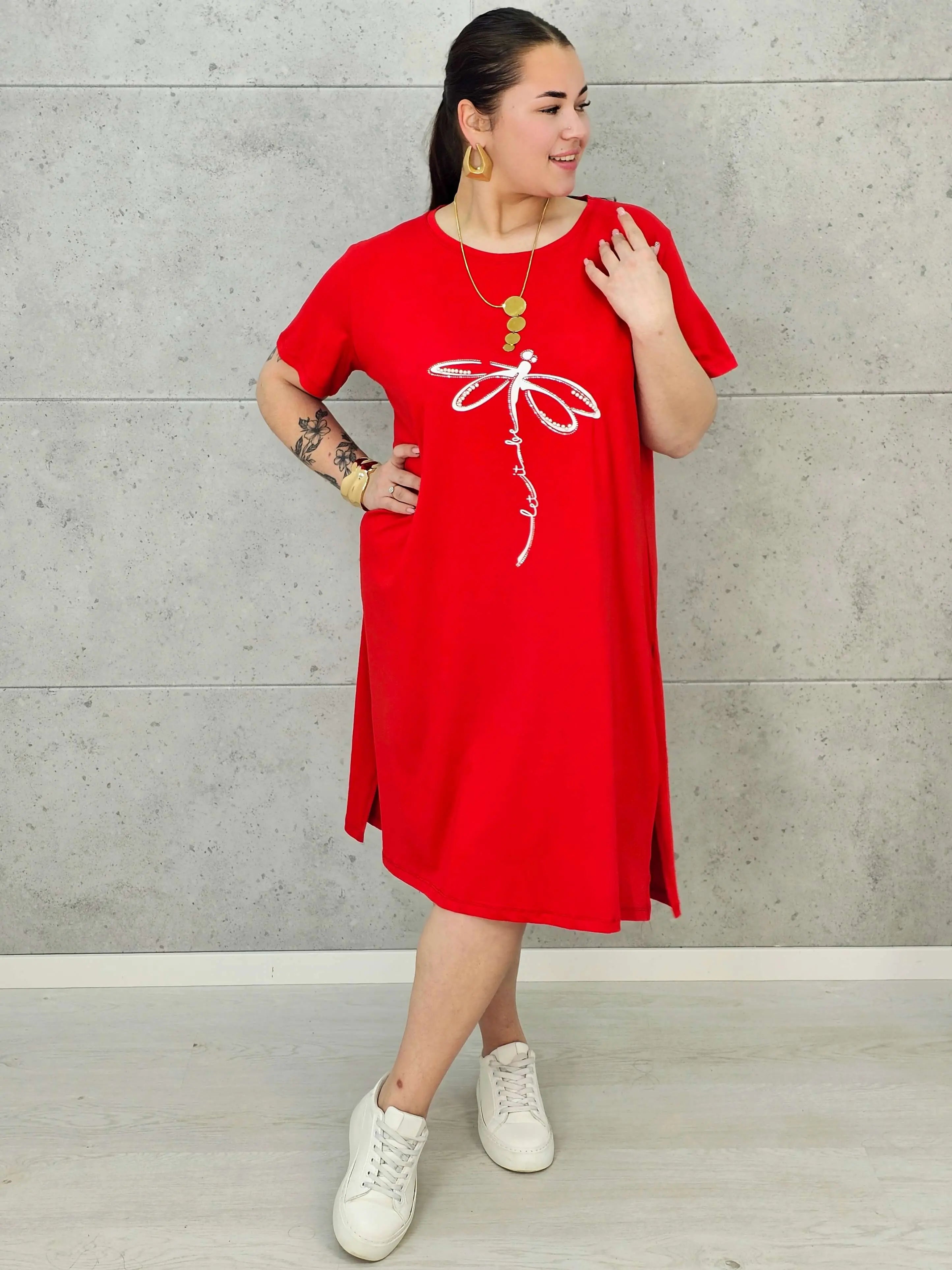 Sukienka Plus Size Luźny Krój – Modna, Wygodna, Z Aplikacją Ważki XXL Stylowa XL