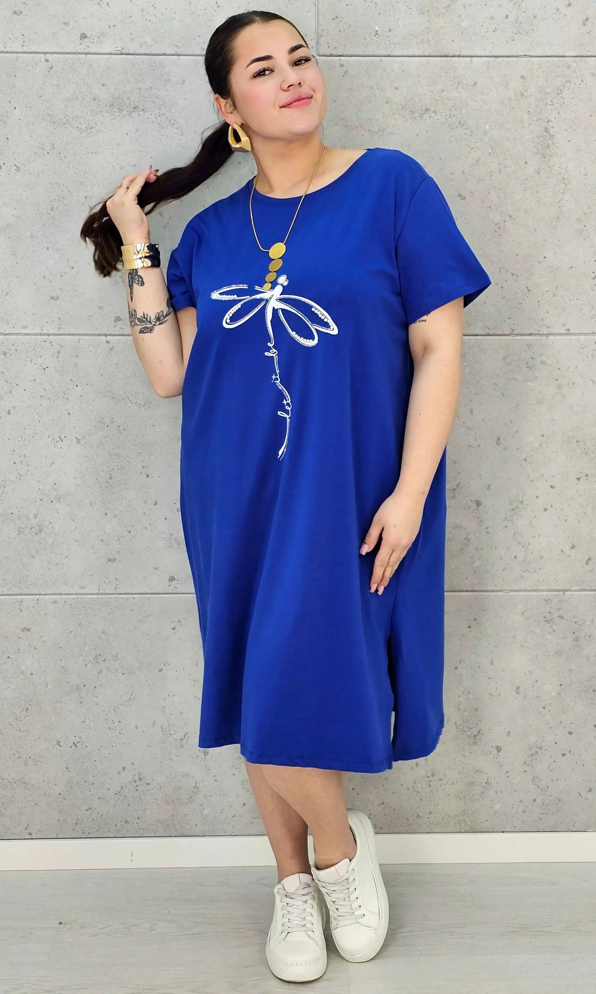 Sukienka Plus Size Luźny Krój – Modna, Wygodna, Z Aplikacją Ważki XXL Stylowa XL