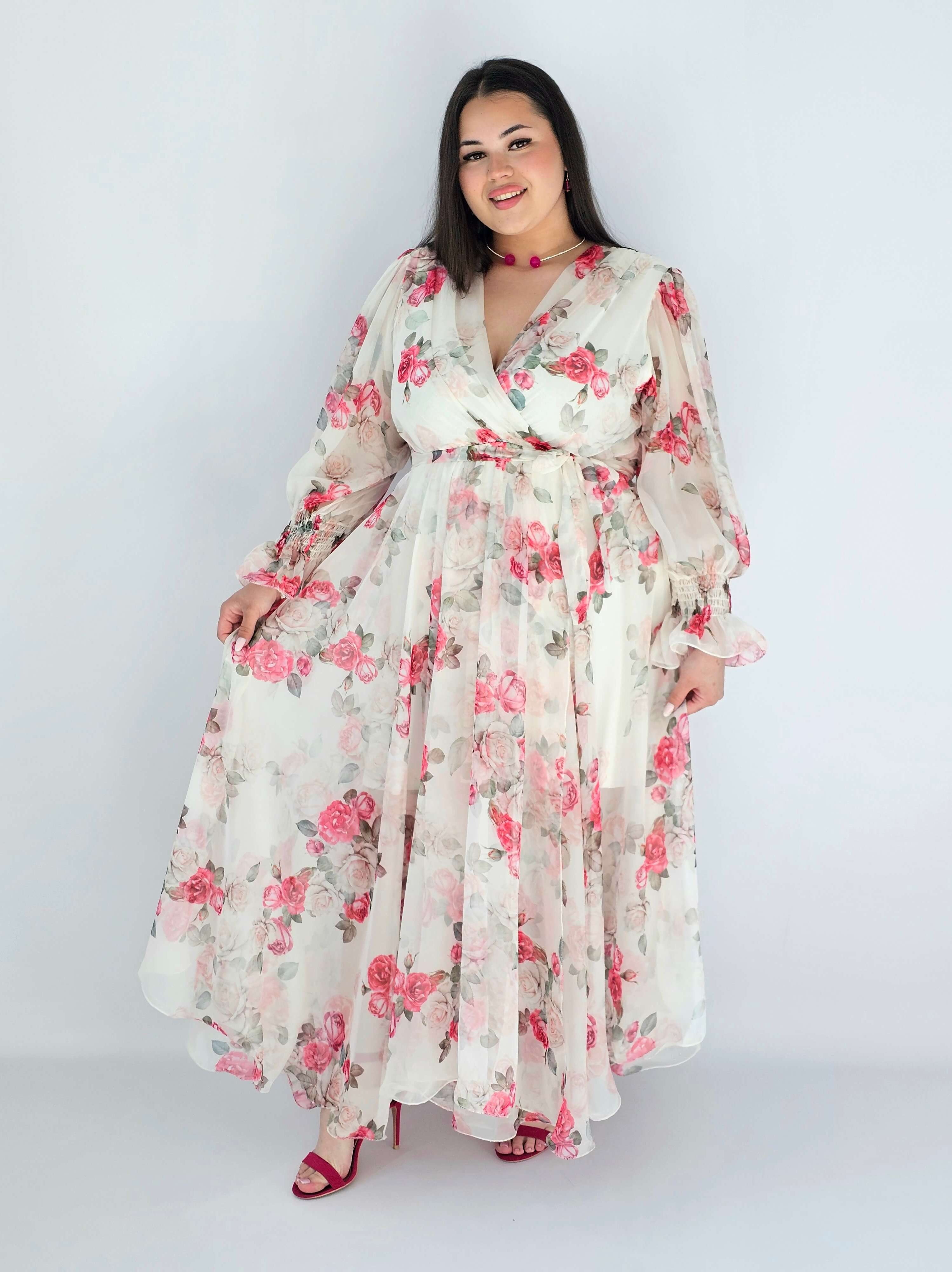 Sukienka Plus Size Maxi Kwiatowa Zwiewna Elegancja Stylowa XL