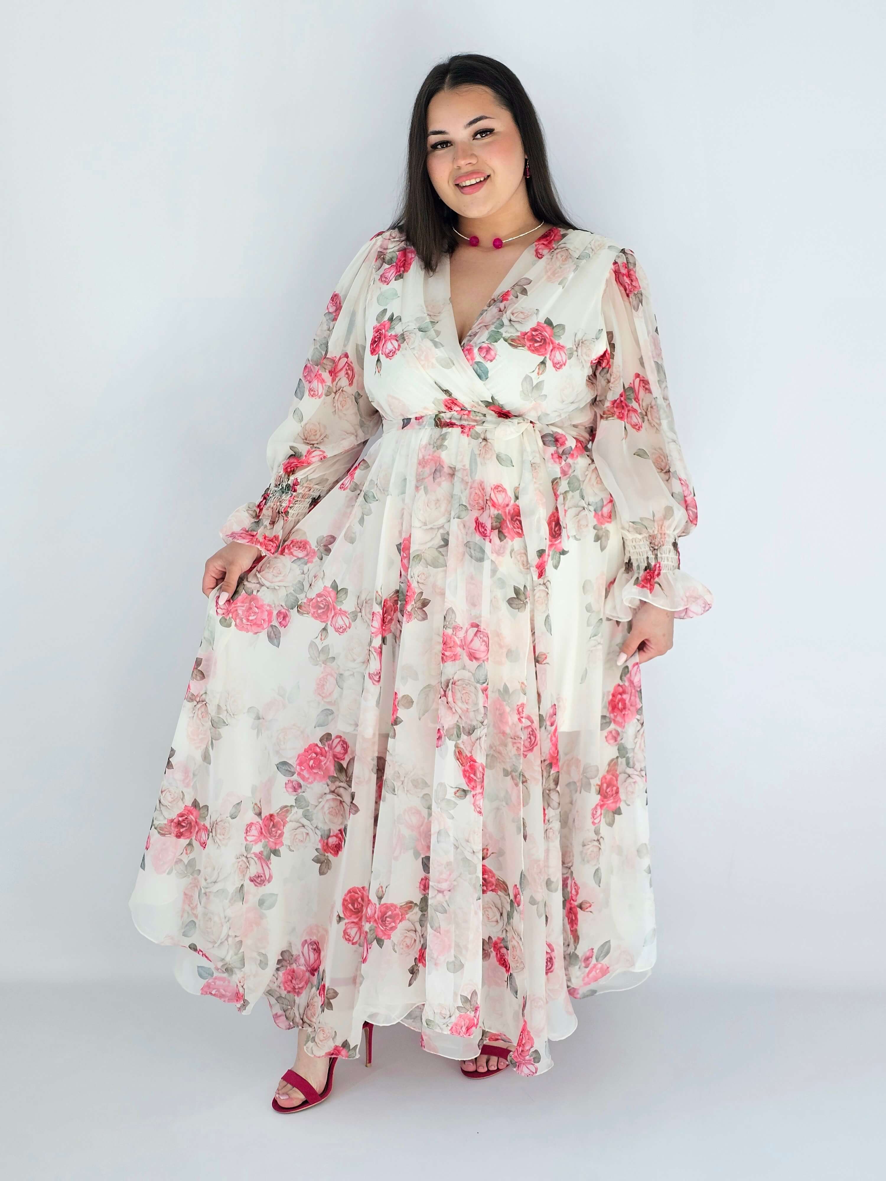 Sukienka Plus Size Maxi Kwiatowa Zwiewna Elegancja Stylowa XL