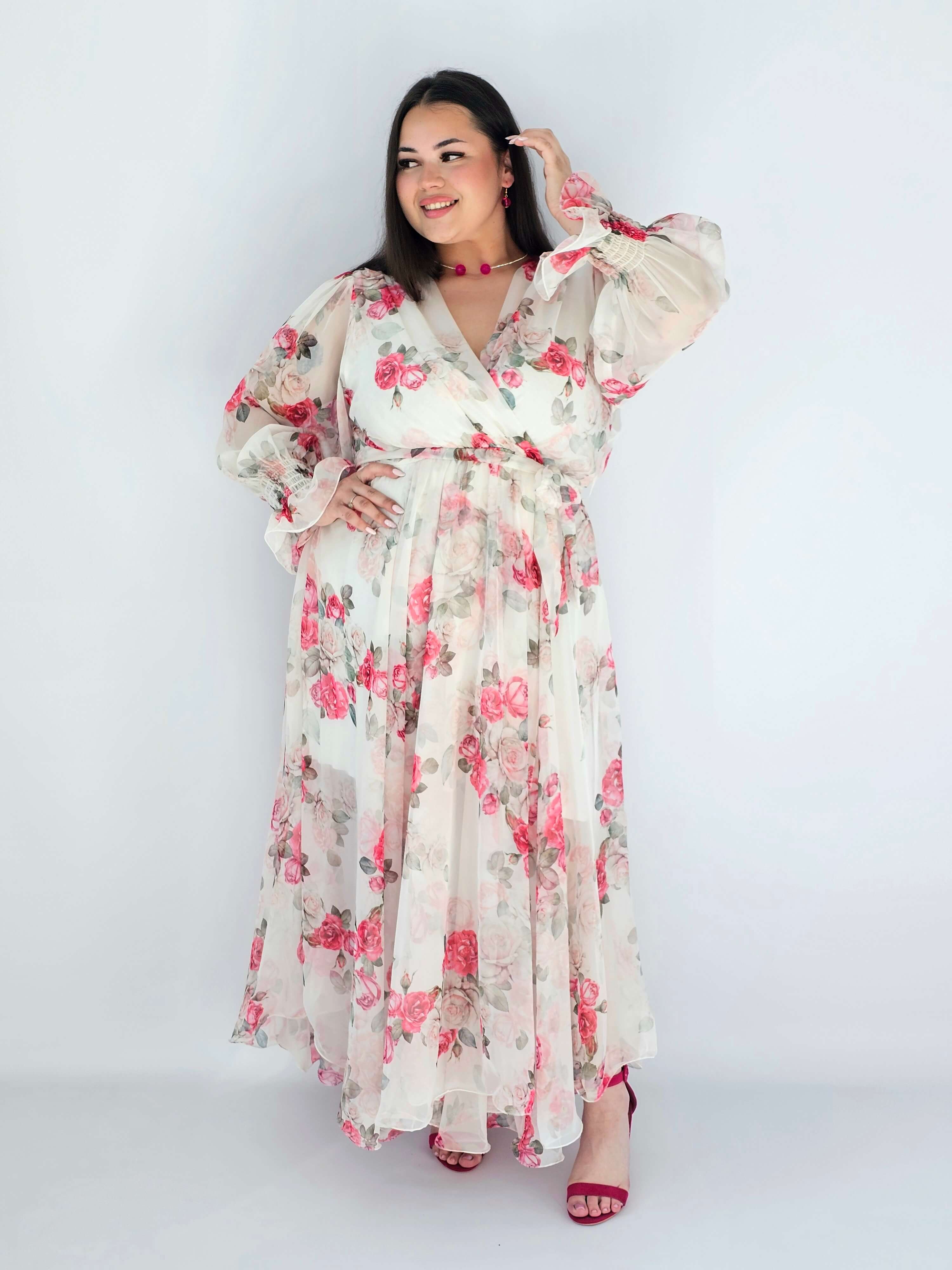Sukienka Plus Size Maxi Kwiatowa Zwiewna Elegancja Stylowa XL