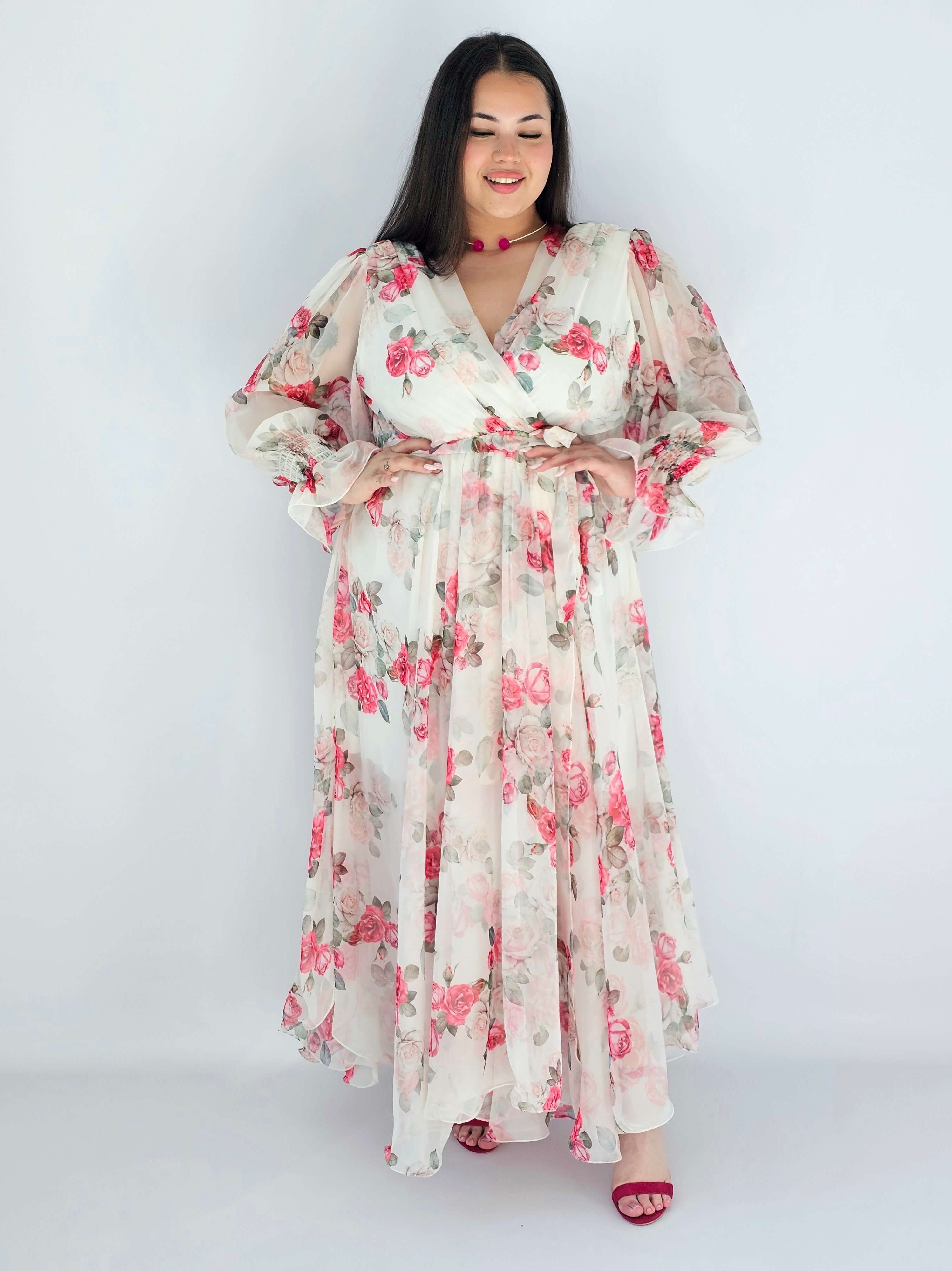Sukienka Plus Size Maxi Kwiatowa Zwiewna Elegancja Stylowa XL