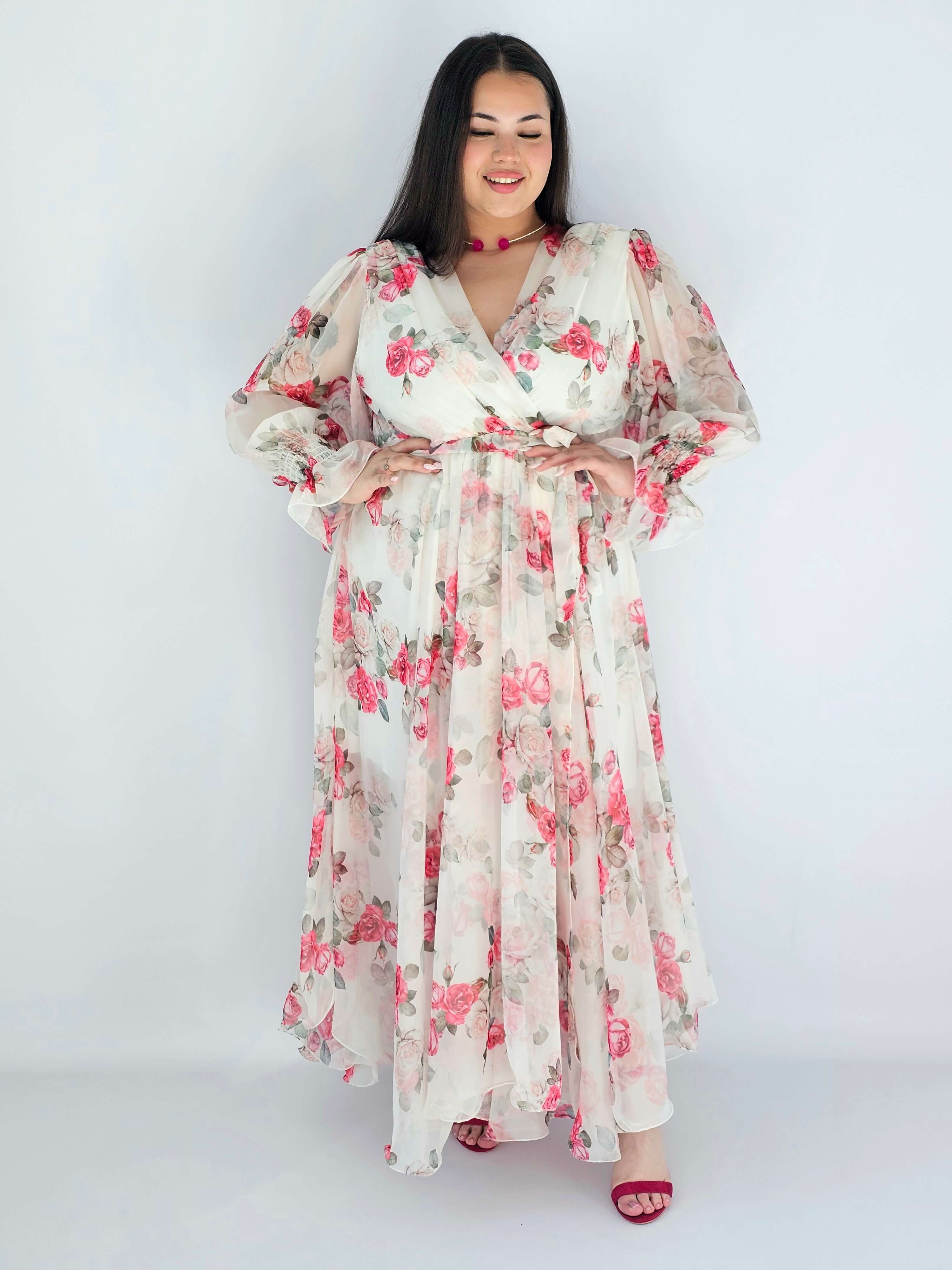 Sukienka Plus Size Maxi Kwiatowa Zwiewna Elegancja Stylowa XL