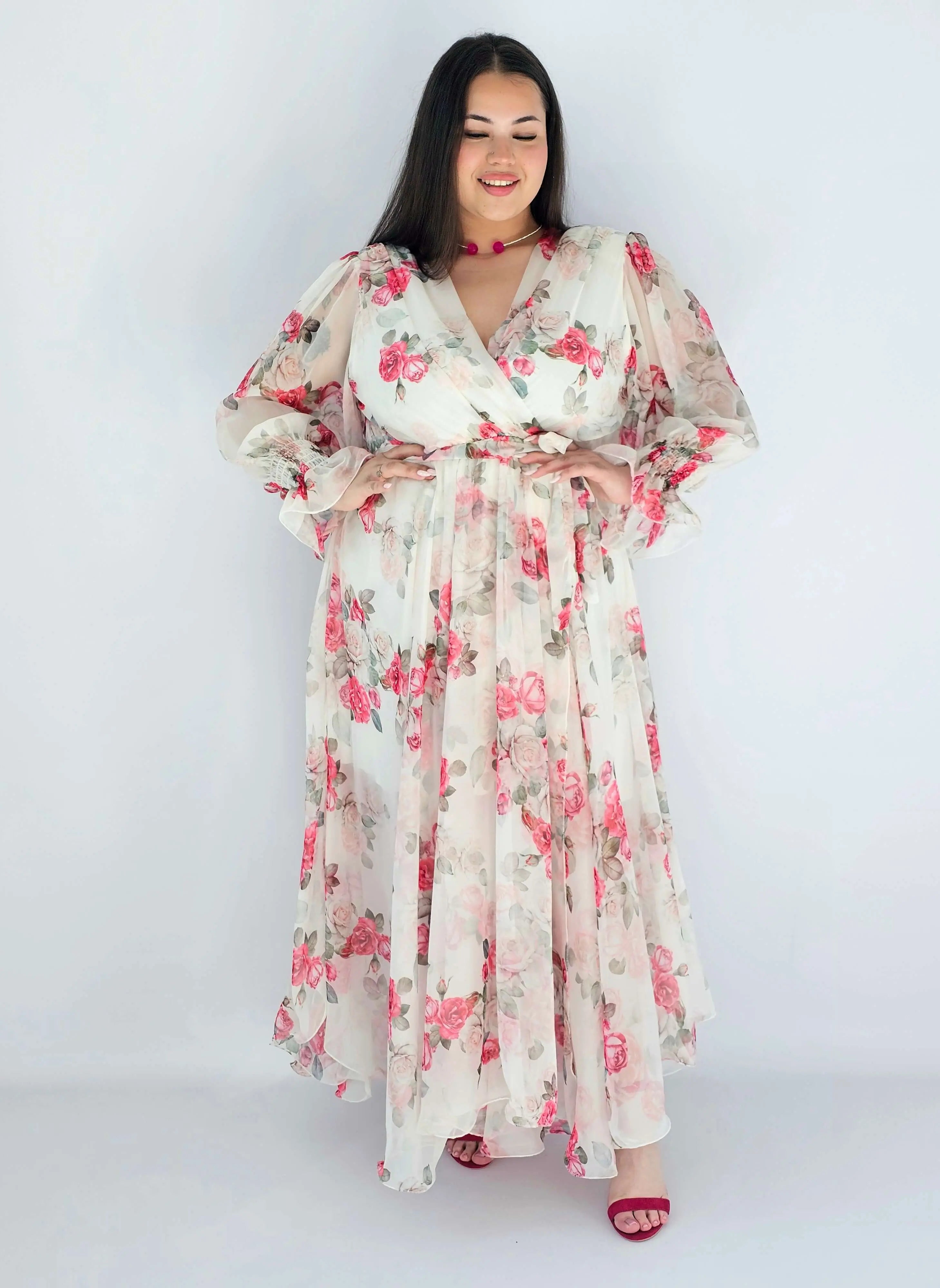 Sukienka Plus Size Maxi Kwiatowa Zwiewna Elegancja Stylowa XL