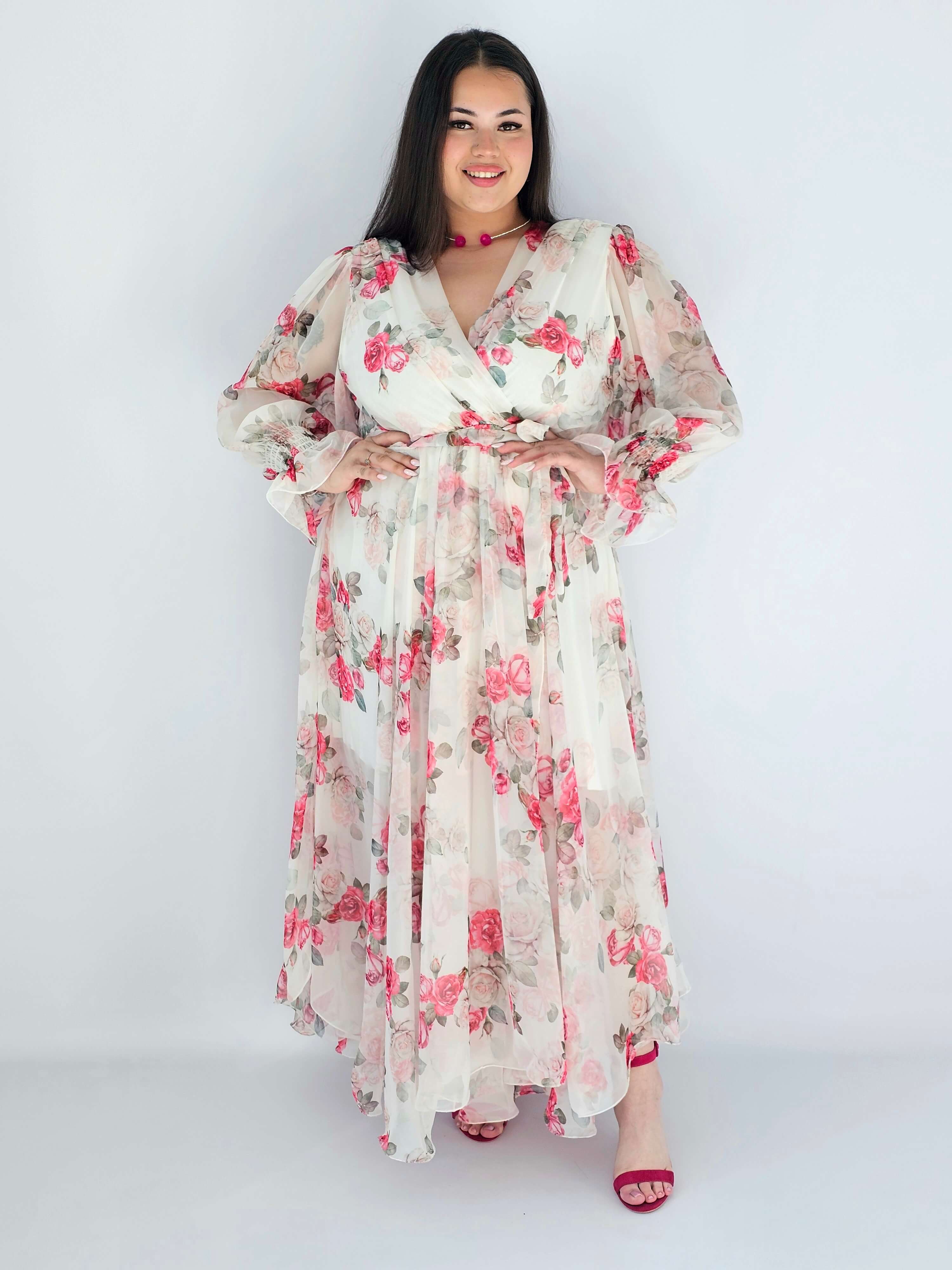 Sukienka Plus Size Maxi Kwiatowa Zwiewna Elegancja Stylowa XL