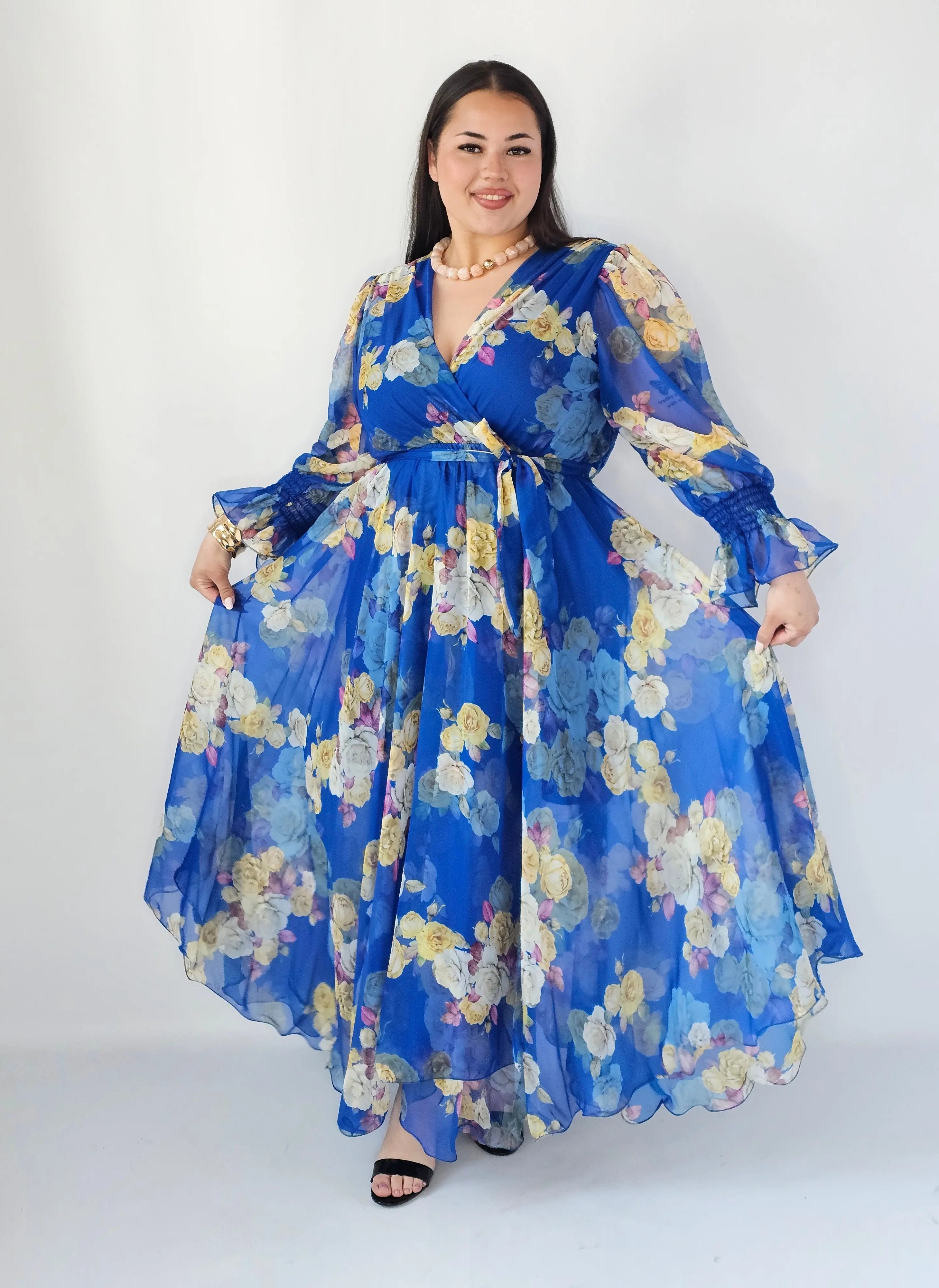 Sukienka Plus Size Maxi Kwiatowa Zwiewna Elegancja Stylowa XL
