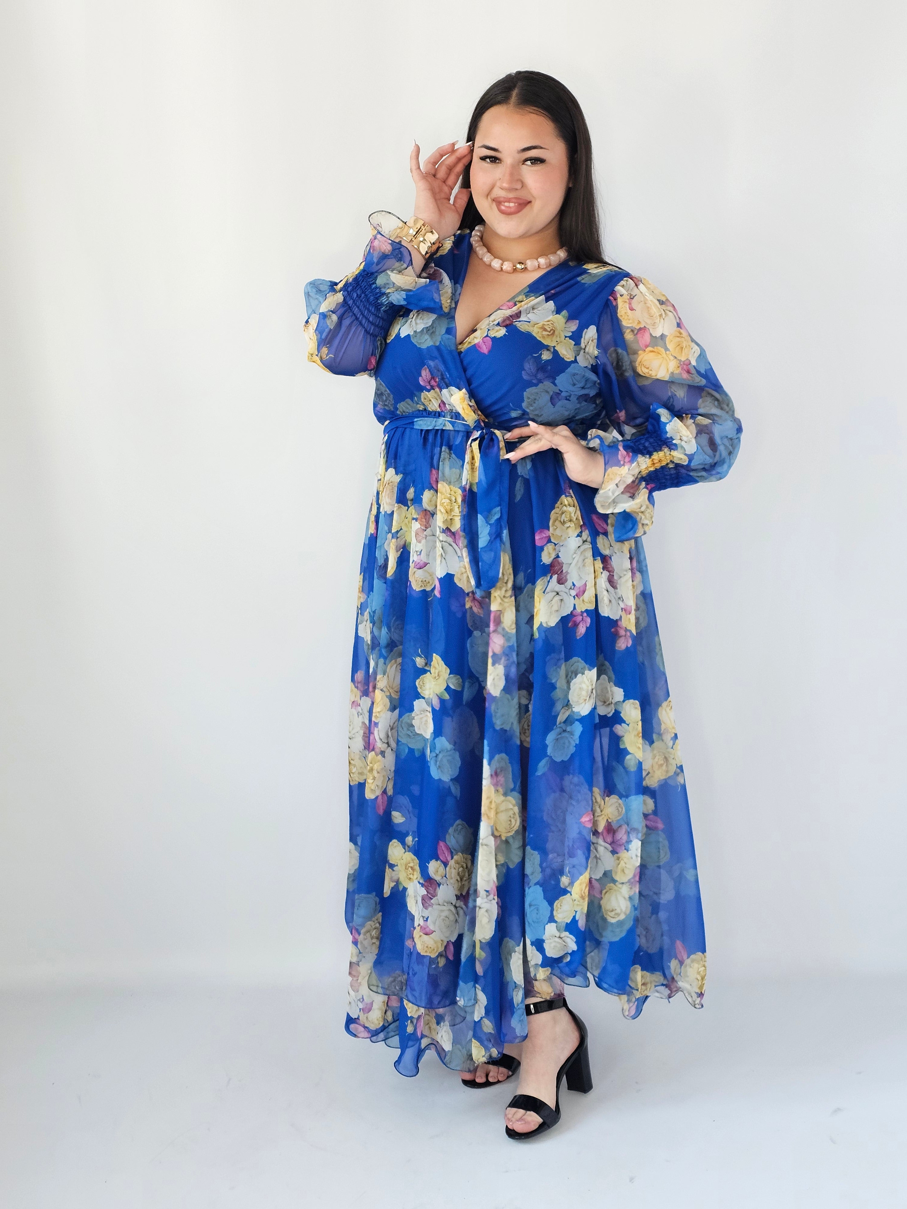 Sukienka Plus Size Maxi Kwiatowa Zwiewna Elegancja Stylowa XL