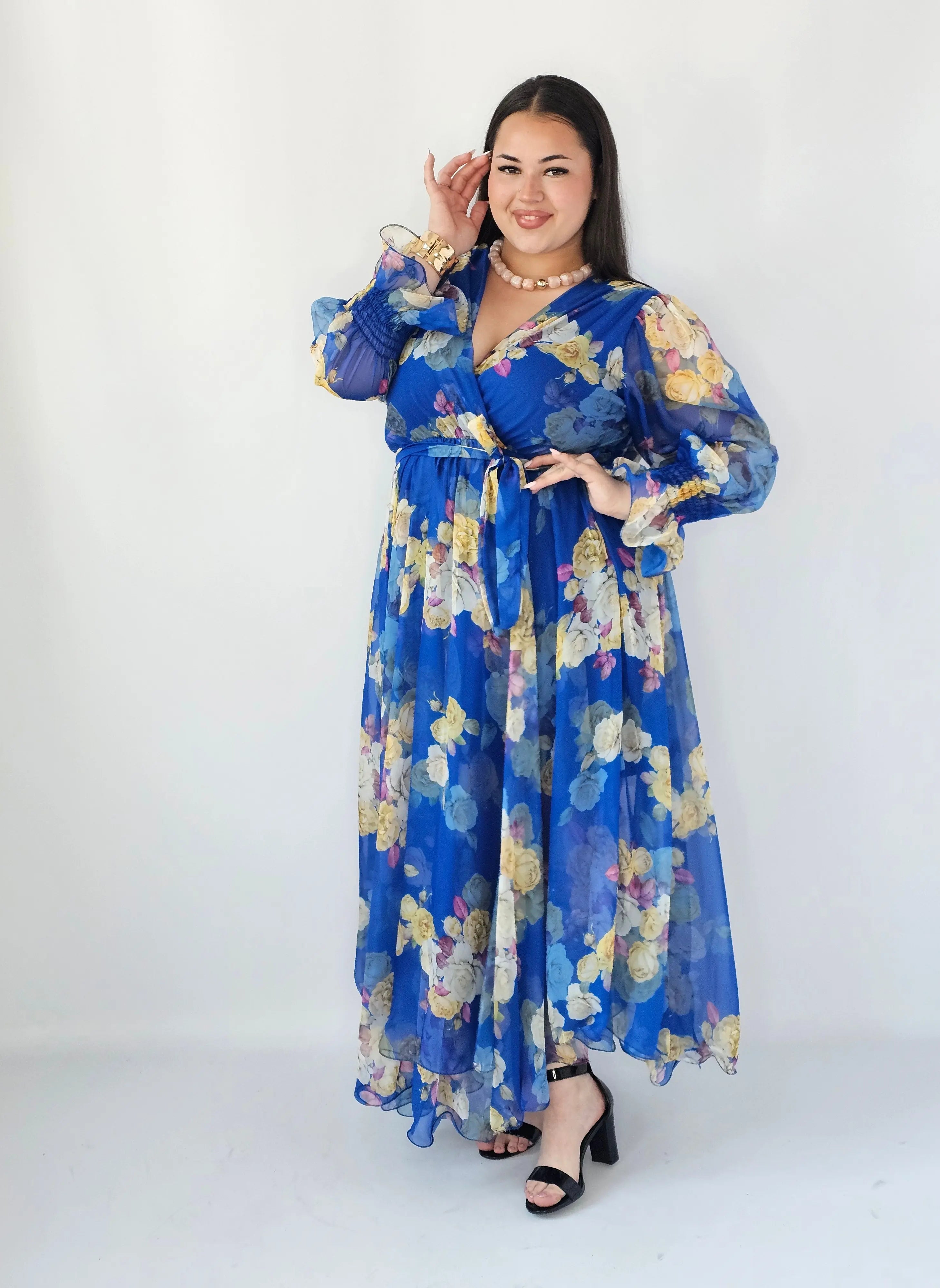 Sukienka Plus Size Maxi Kwiatowa Zwiewna Elegancja Stylowa XL