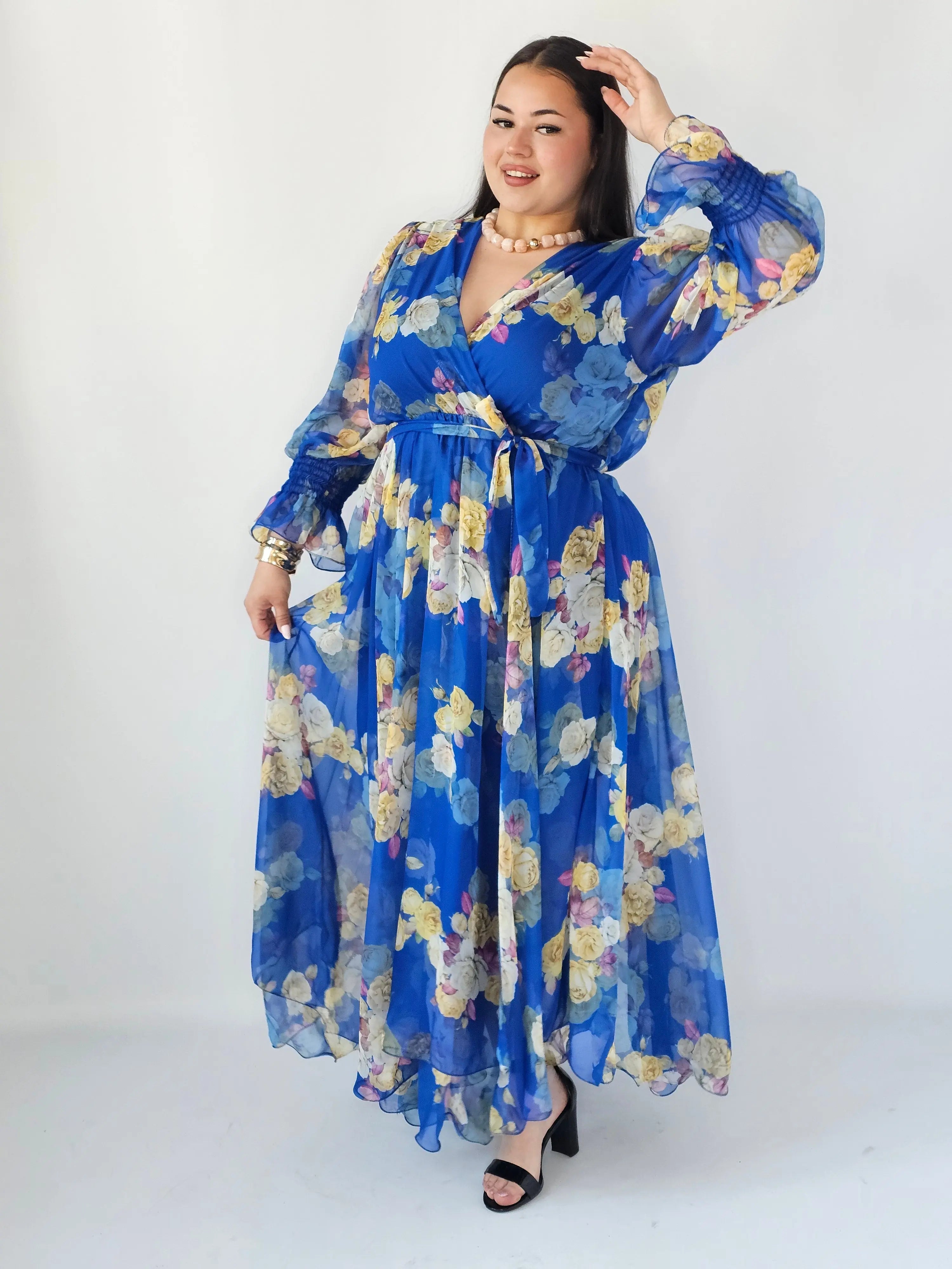 Sukienka Plus Size Maxi Kwiatowa Zwiewna Elegancja Stylowa XL