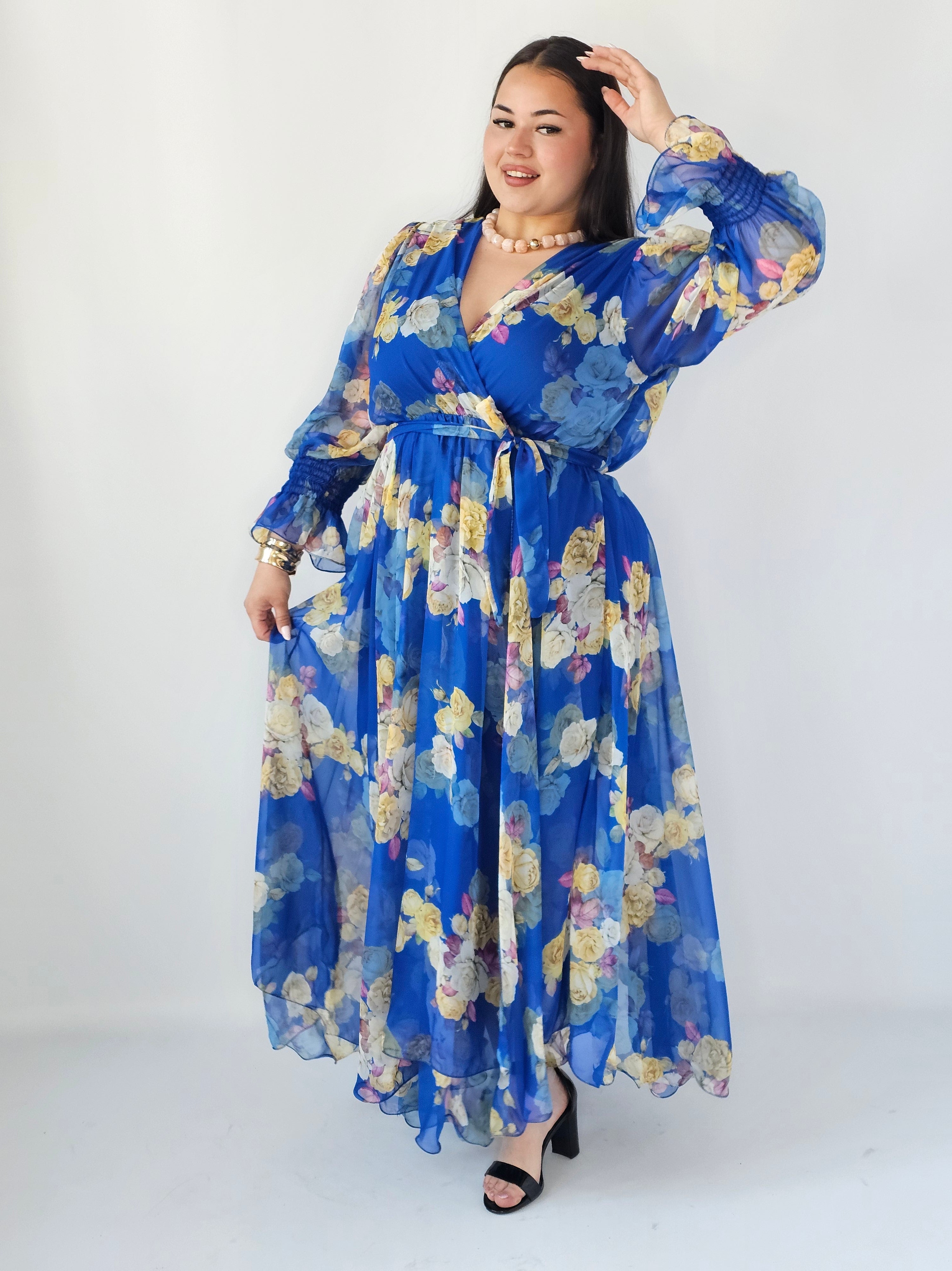 Sukienka Plus Size Maxi Kwiatowa Zwiewna Elegancja Stylowa XL