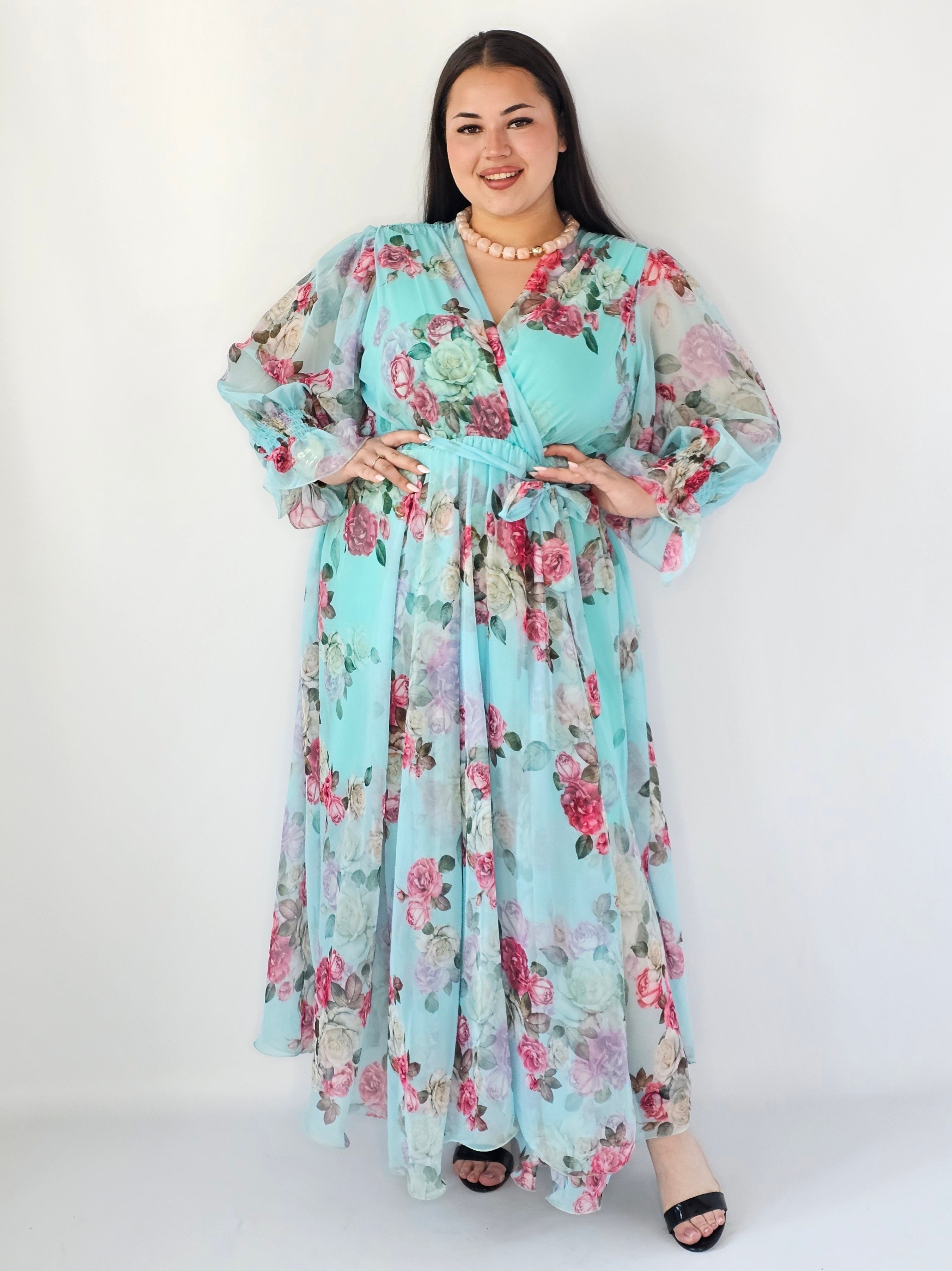 Sukienka Plus Size Maxi Kwiatowa Zwiewna Elegancja Stylowa XL