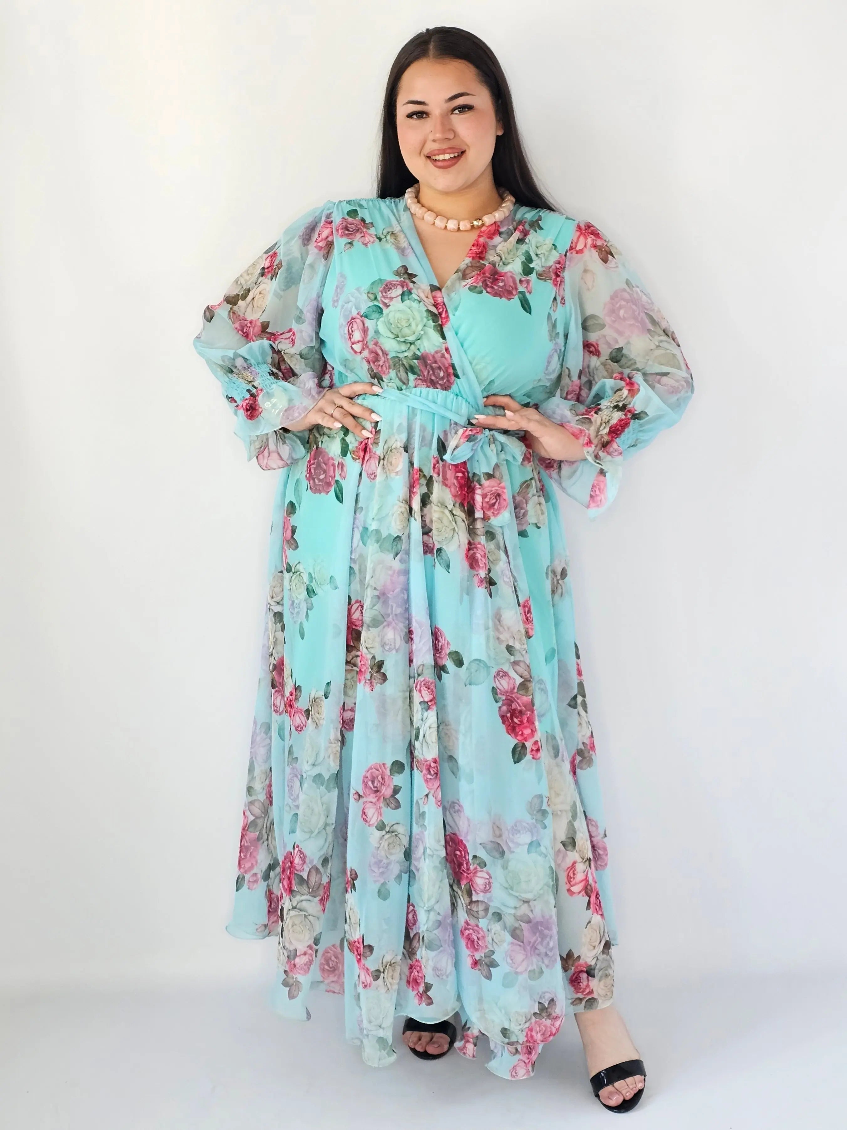 Sukienka Plus Size Maxi Kwiatowa Zwiewna Elegancja Stylowa XL