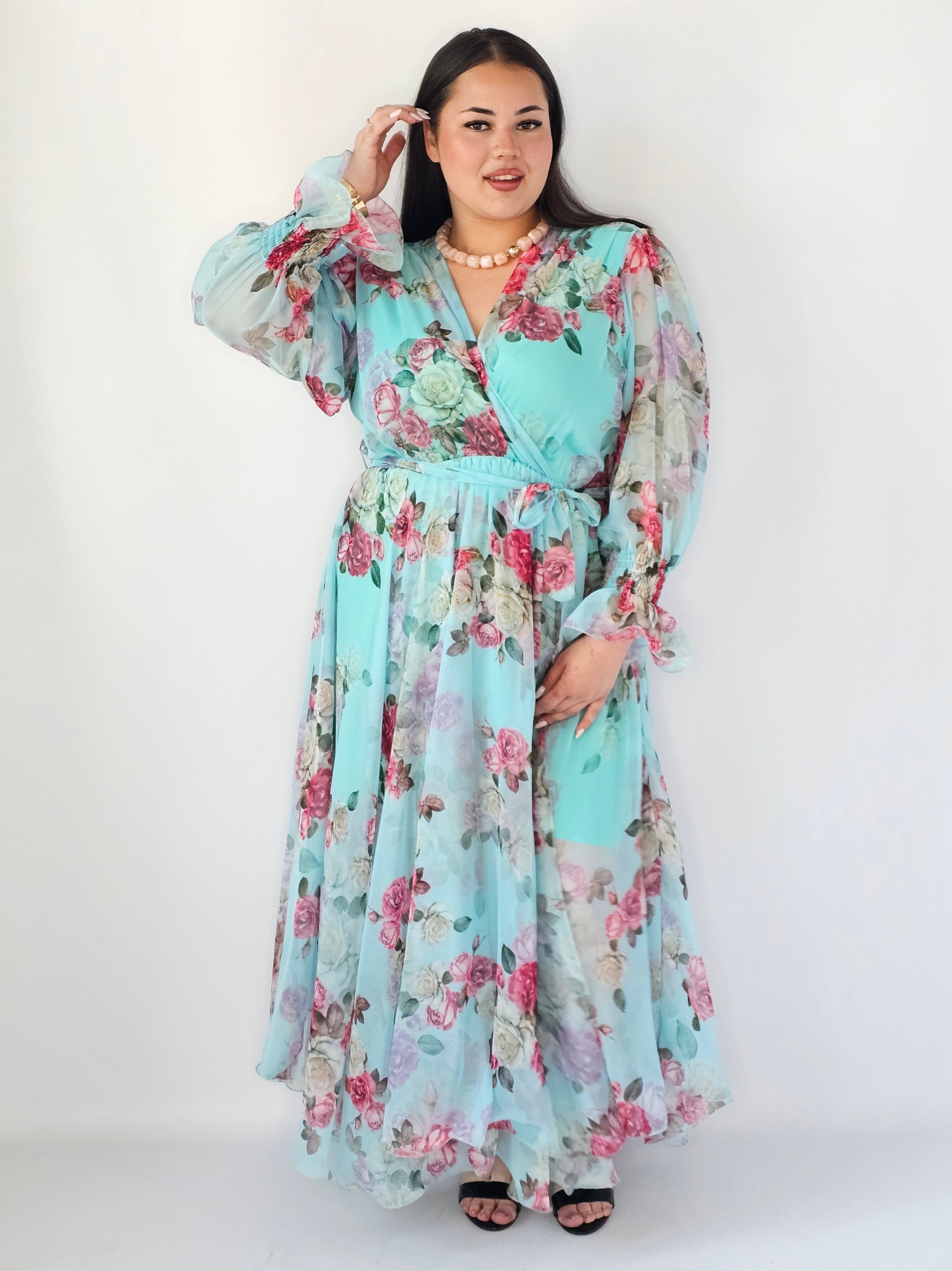 Sukienka Plus Size Maxi Kwiatowa Zwiewna Elegancja Stylowa XL
