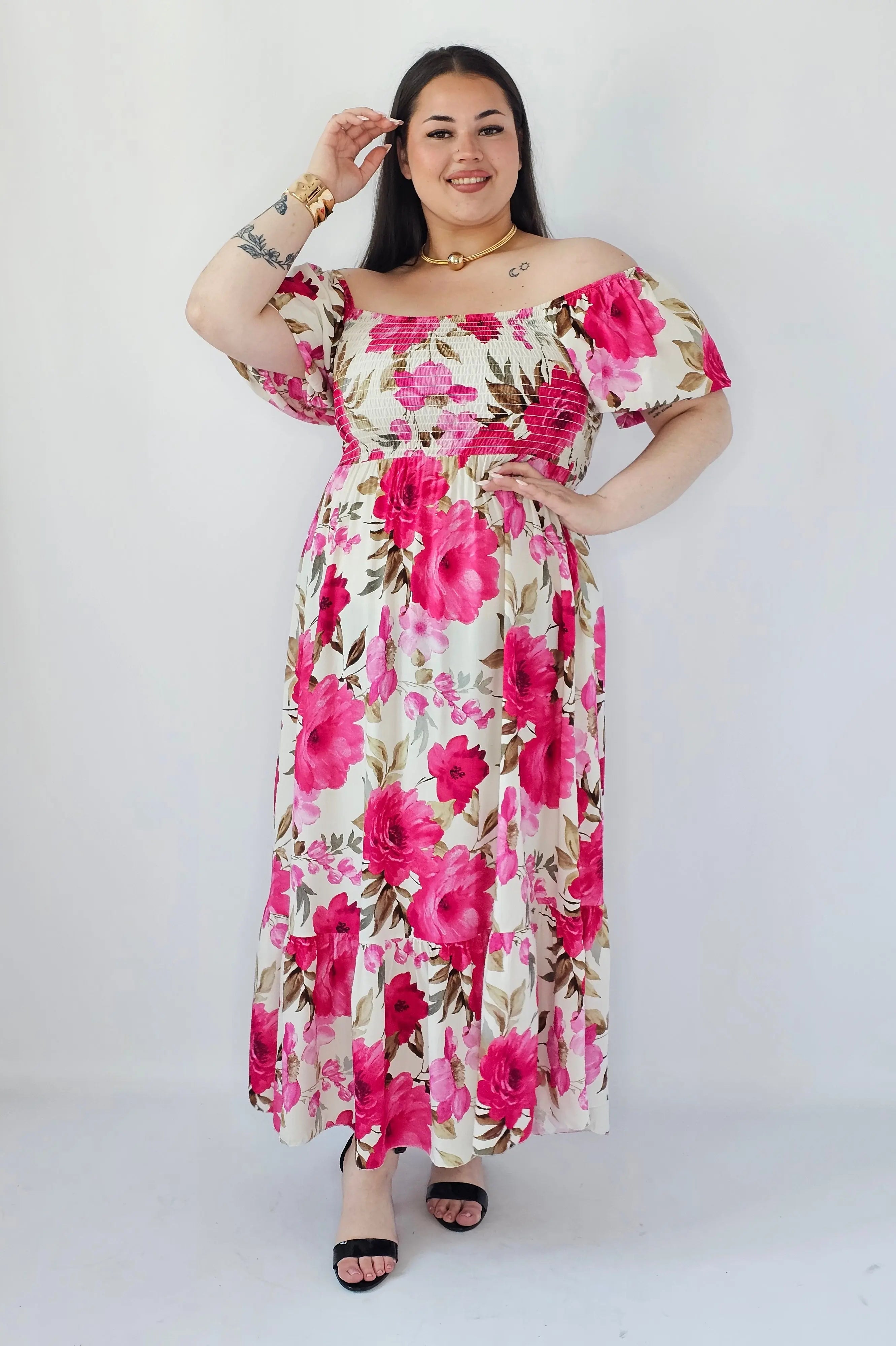 Sukienka Plus Size Maxi W Kwiaty Z Marszczoną Górą – Zwiewna I Kobieca XXL Stylowa XL Stylowa XL