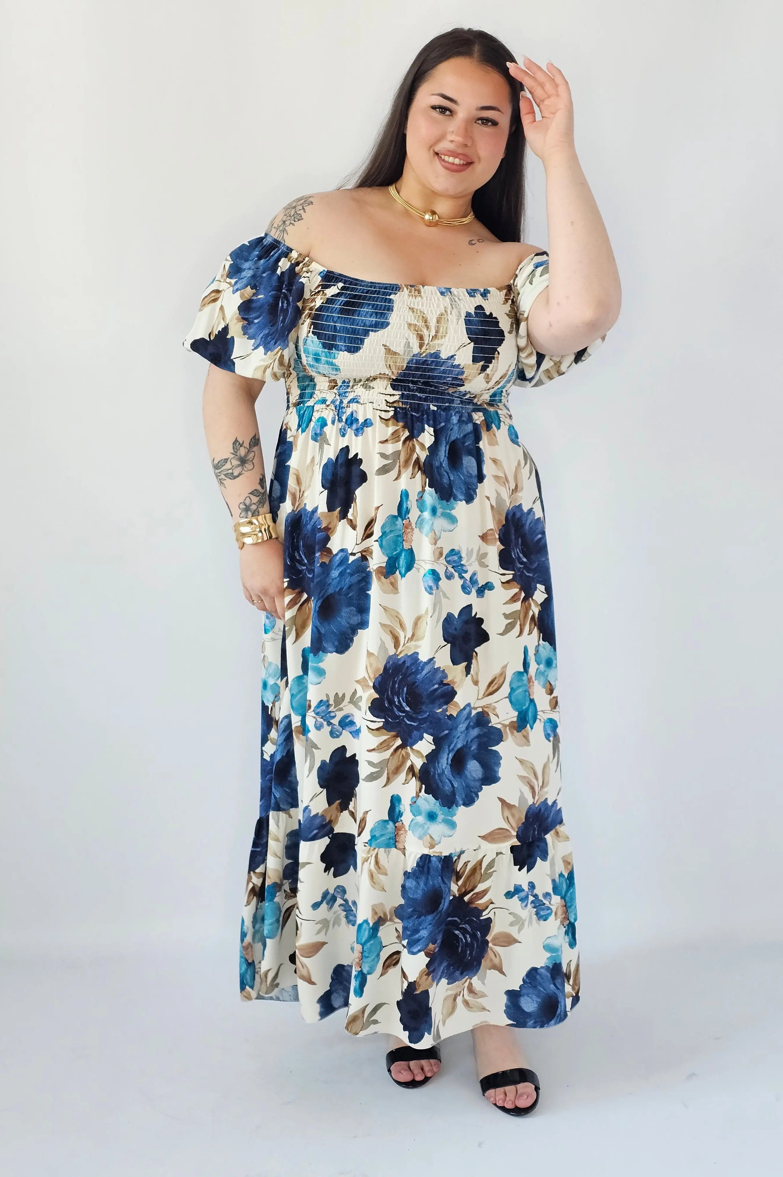 Sukienka Plus Size Maxi W Kwiaty Z Marszczoną Górą – Zwiewna I Kobieca XXL Stylowa XL Stylowa XL
