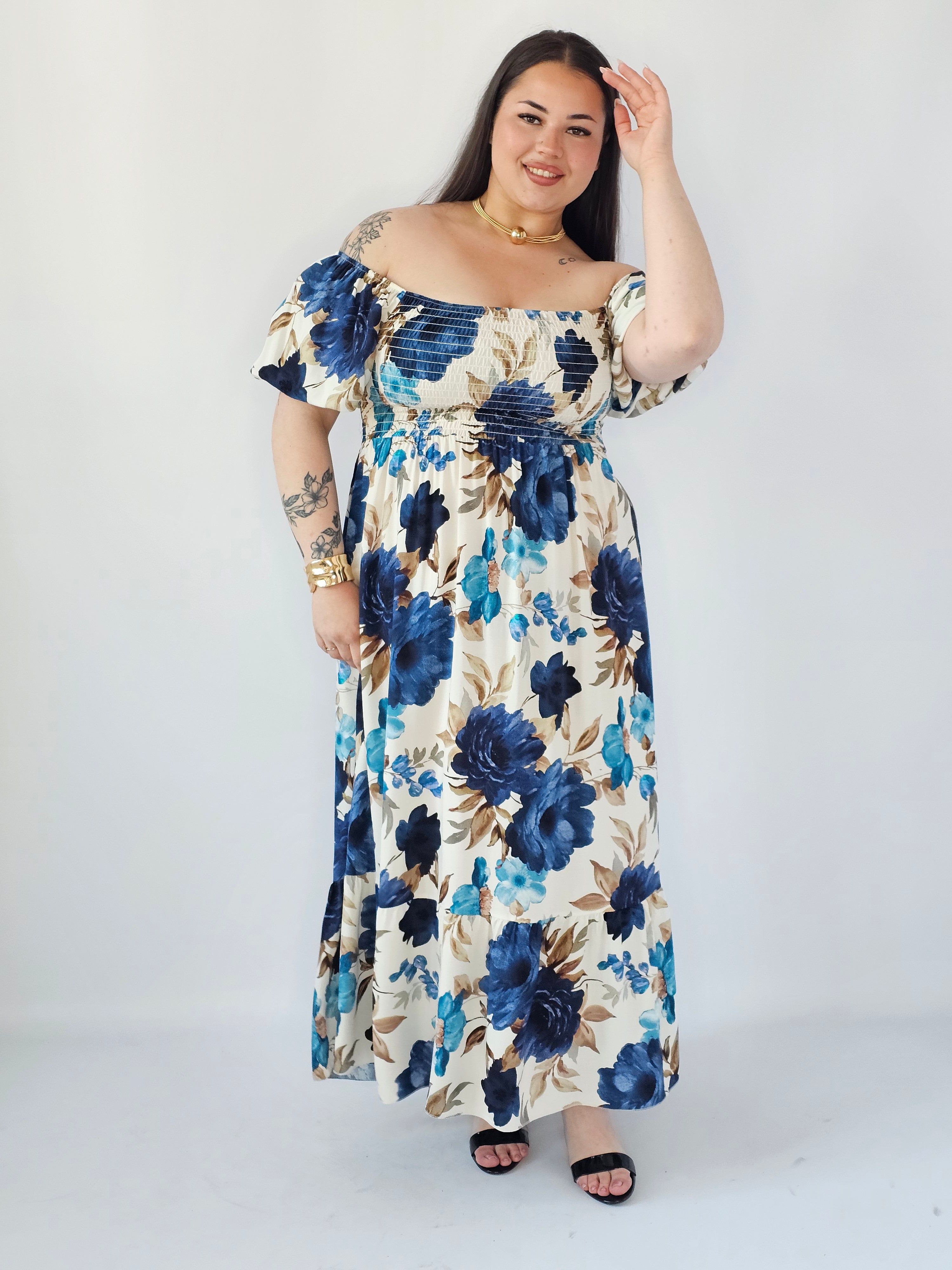 Sukienka Plus Size Maxi W Kwiaty Z Marszczoną Górą – Zwiewna I Kobieca XXL Stylowa XL Stylowa XL