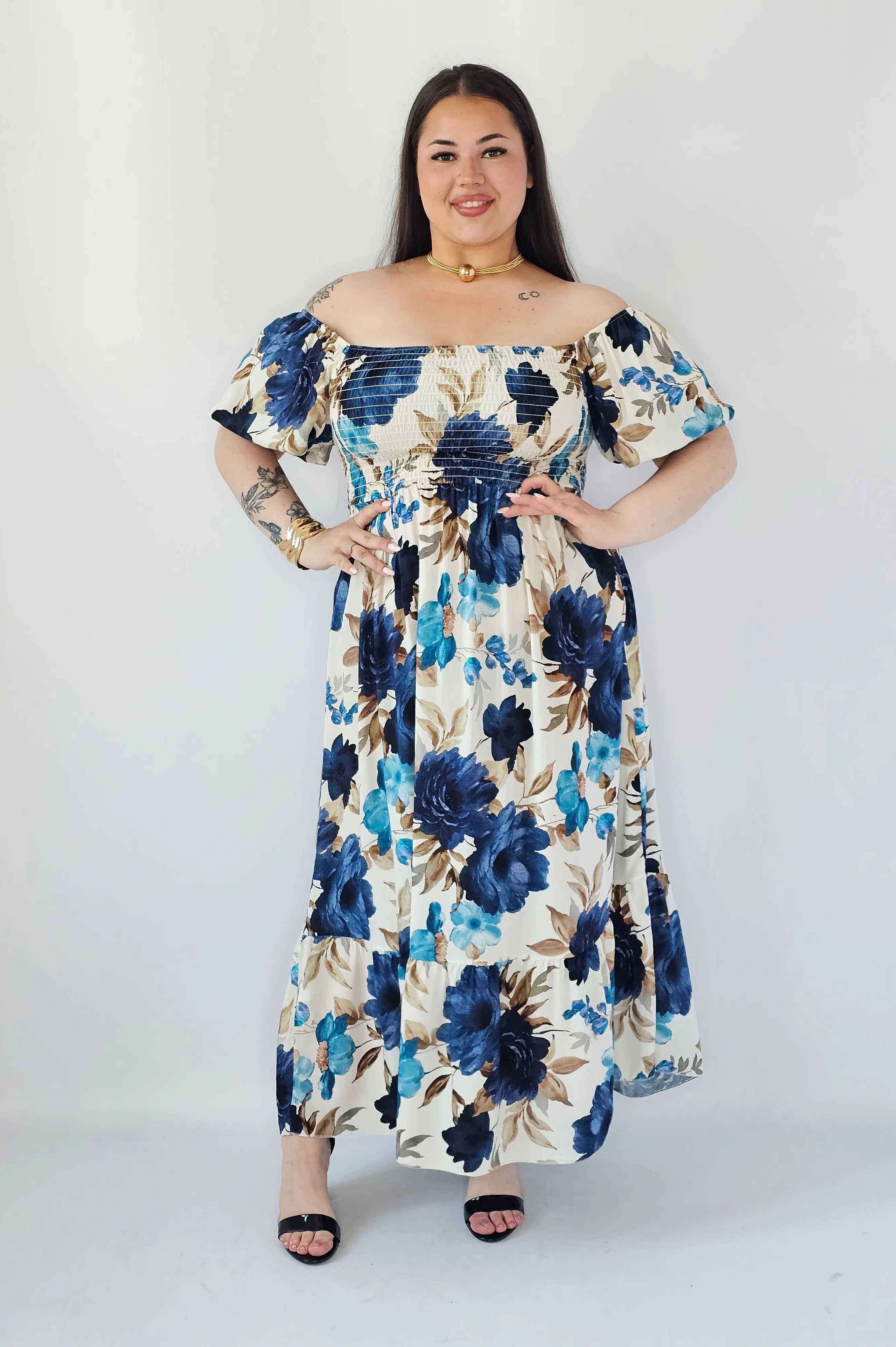 Sukienka Plus Size Maxi W Kwiaty Z Marszczoną Górą – Zwiewna I Kobieca XXL Stylowa XL Stylowa XL