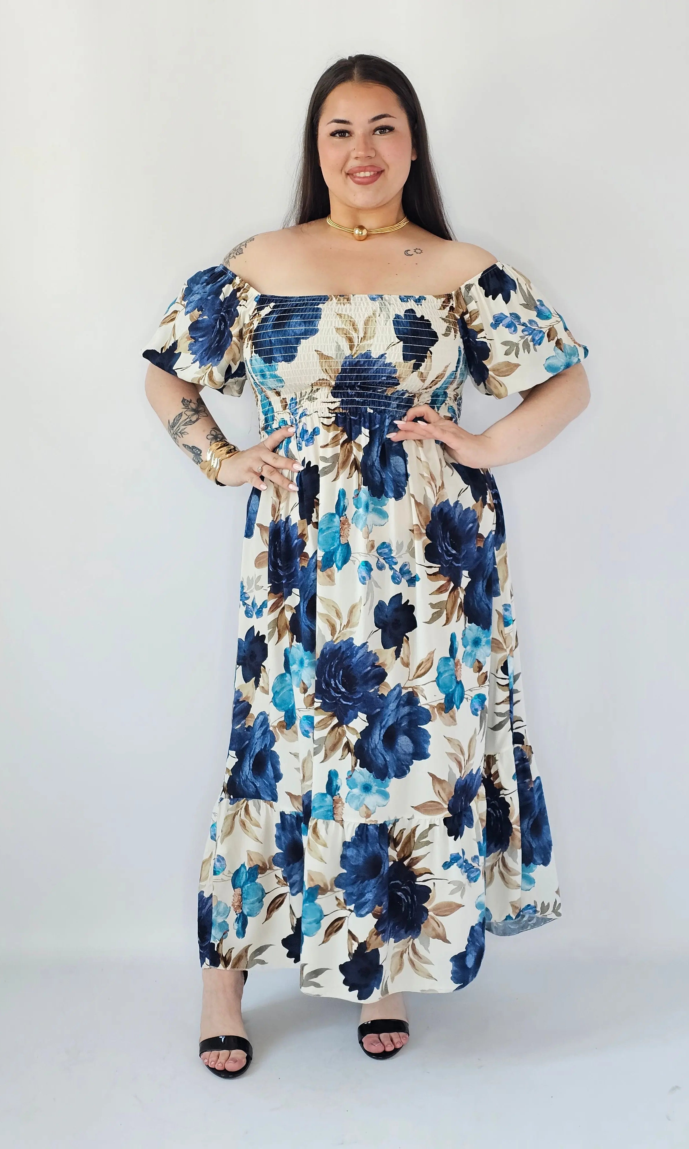 Sukienka Plus Size Maxi W Kwiaty Z Marszczoną Górą – Zwiewna I Kobieca XXL Stylowa XL Stylowa XL