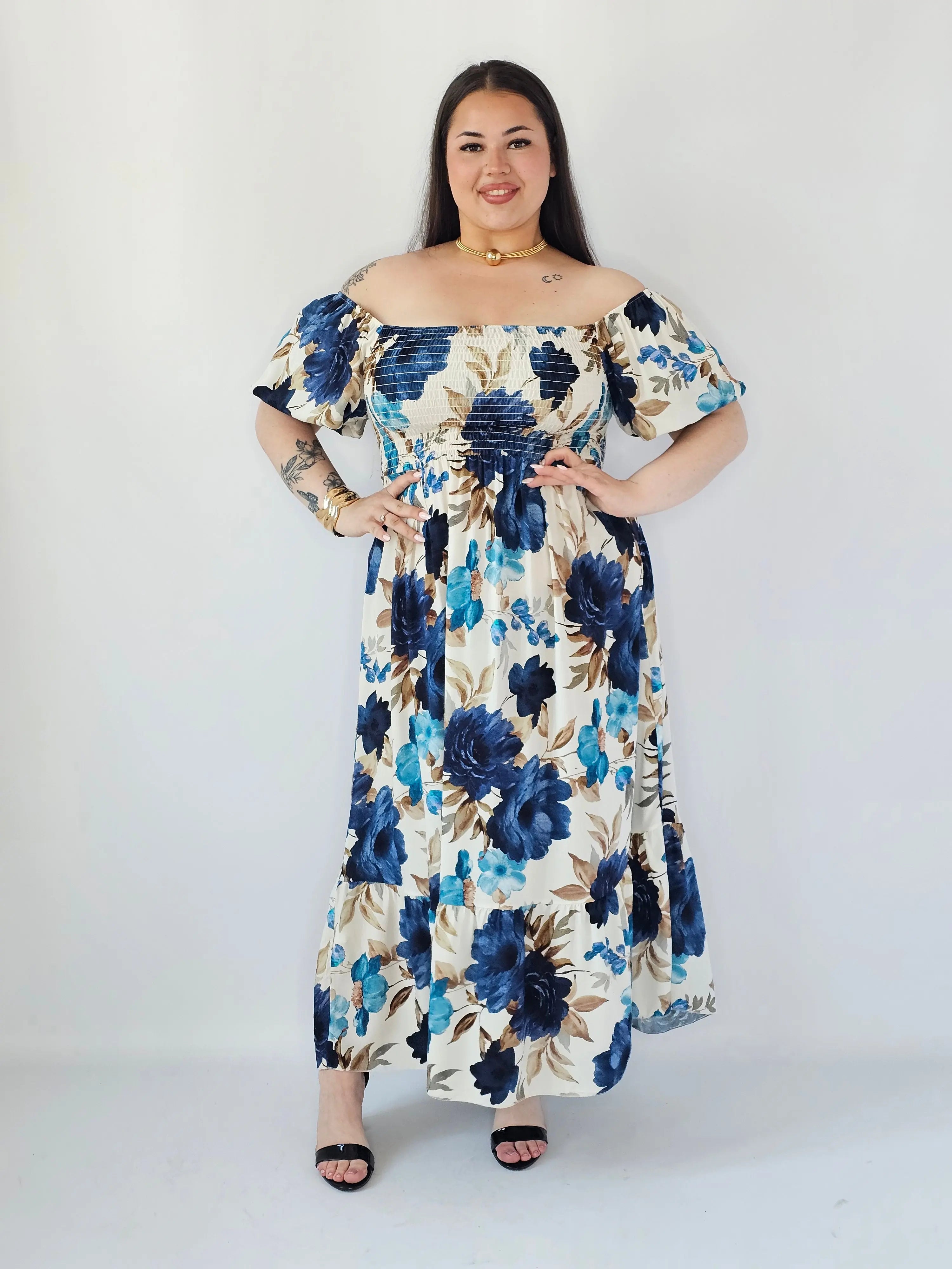 Sukienka Plus Size Maxi W Kwiaty Z Marszczoną Górą – Zwiewna I Kobieca XXL Stylowa XL Stylowa XL