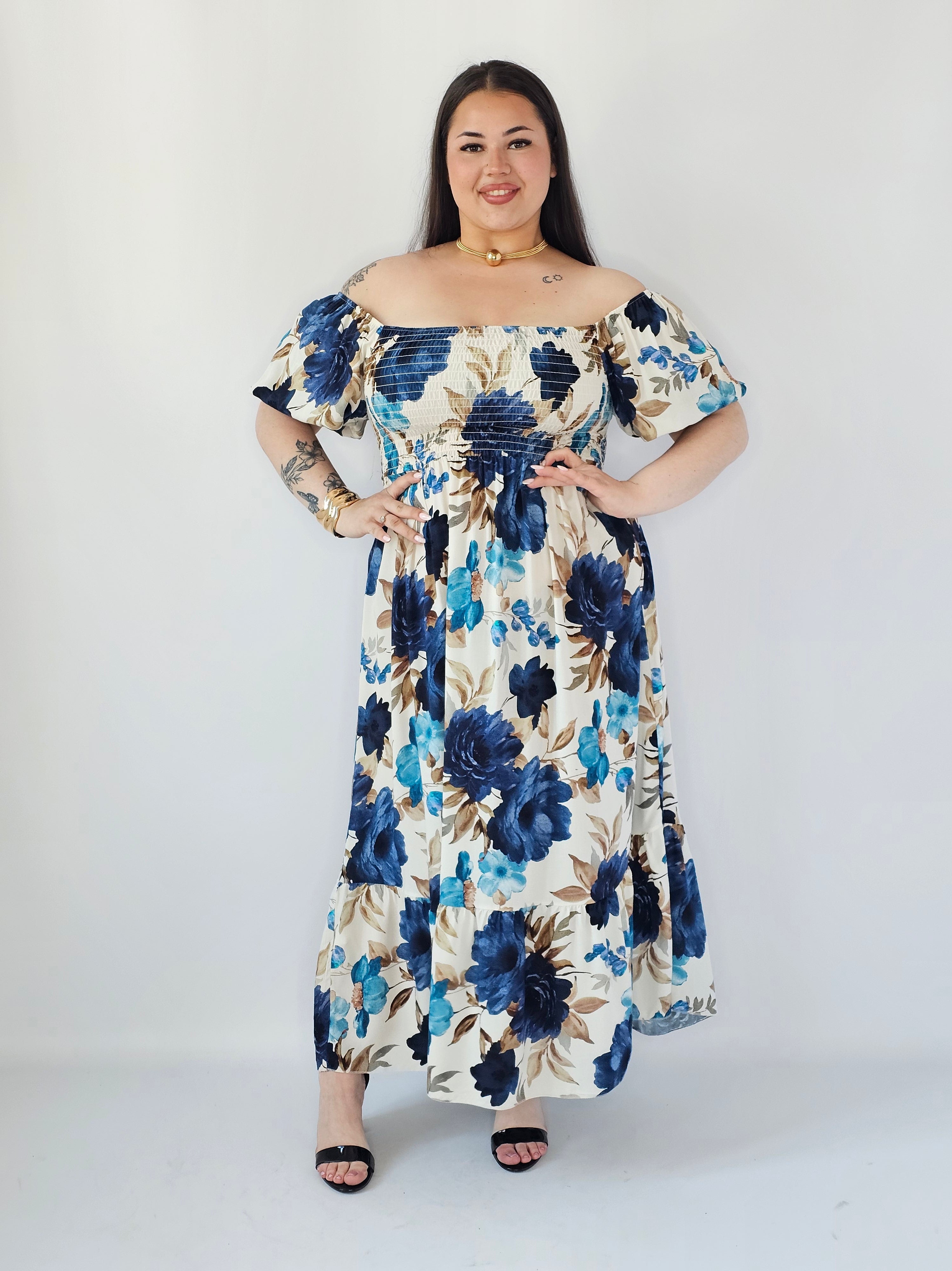 Sukienka Plus Size Maxi W Kwiaty Z Marszczoną Górą – Zwiewna I Kobieca XXL Stylowa XL Stylowa XL