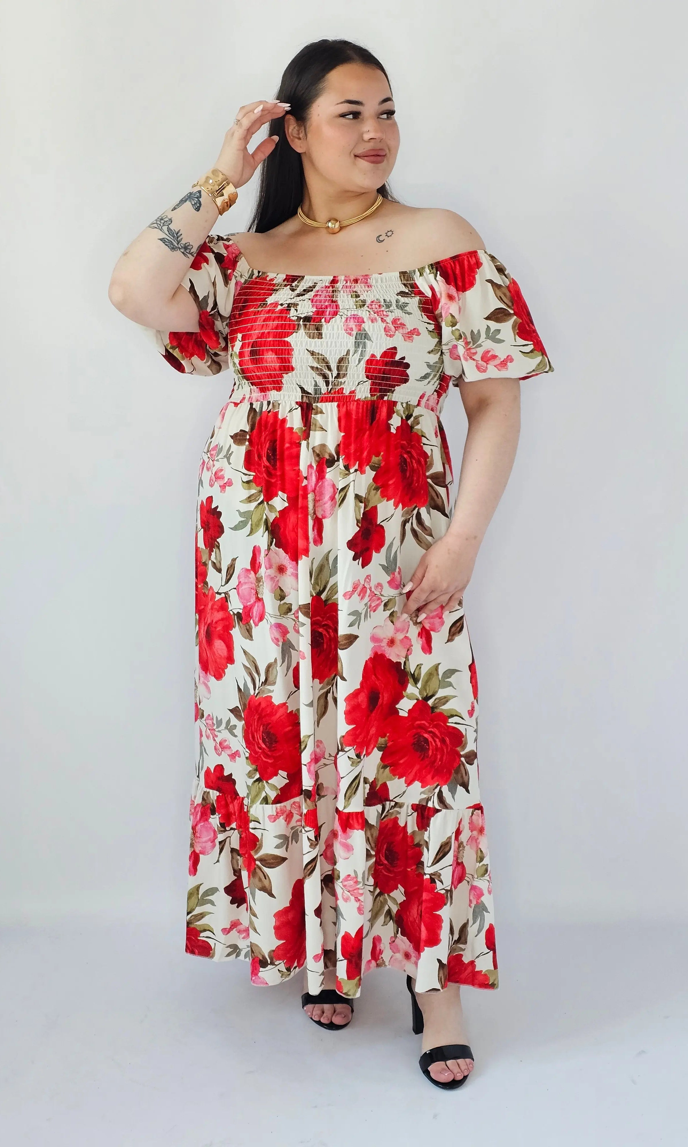 Sukienka Plus Size Maxi W Kwiaty Z Marszczoną Górą – Zwiewna I Kobieca XXL Stylowa XL Stylowa XL