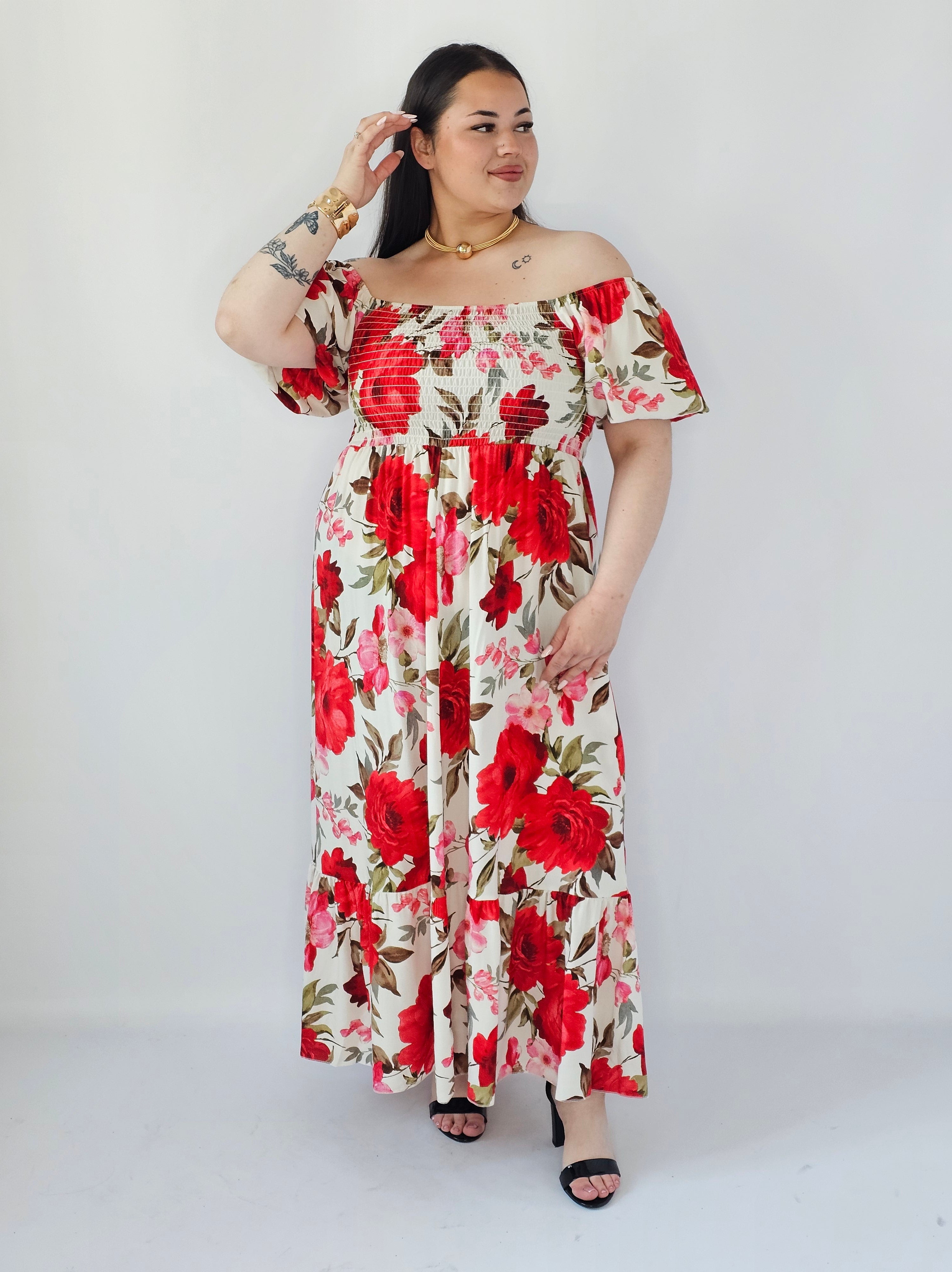 Sukienka Plus Size Maxi W Kwiaty Z Marszczoną Górą – Zwiewna I Kobieca XXL Stylowa XL Stylowa XL