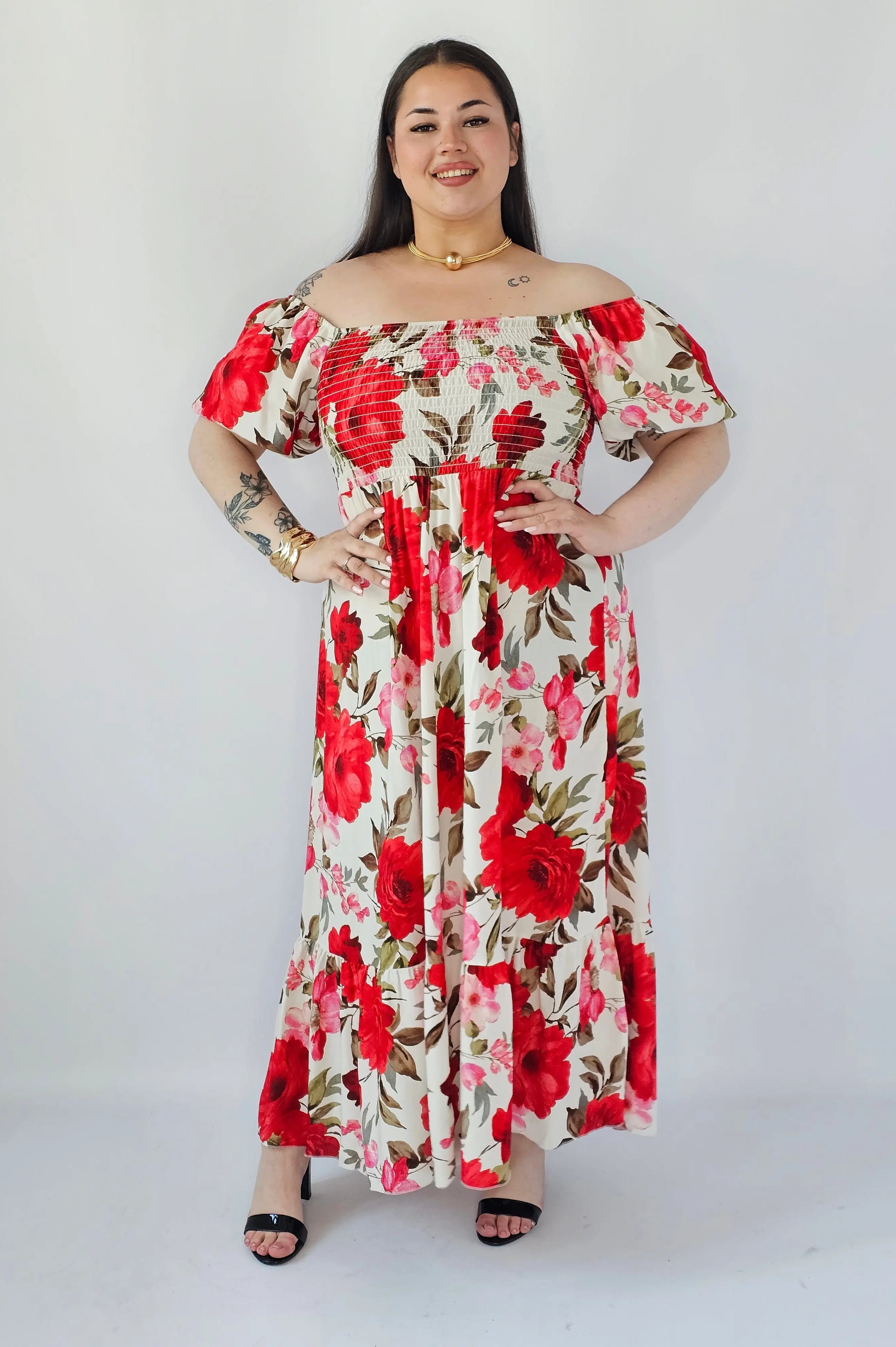 Sukienka Plus Size Maxi W Kwiaty Z Marszczoną Górą – Zwiewna I Kobieca XXL Stylowa XL Stylowa XL